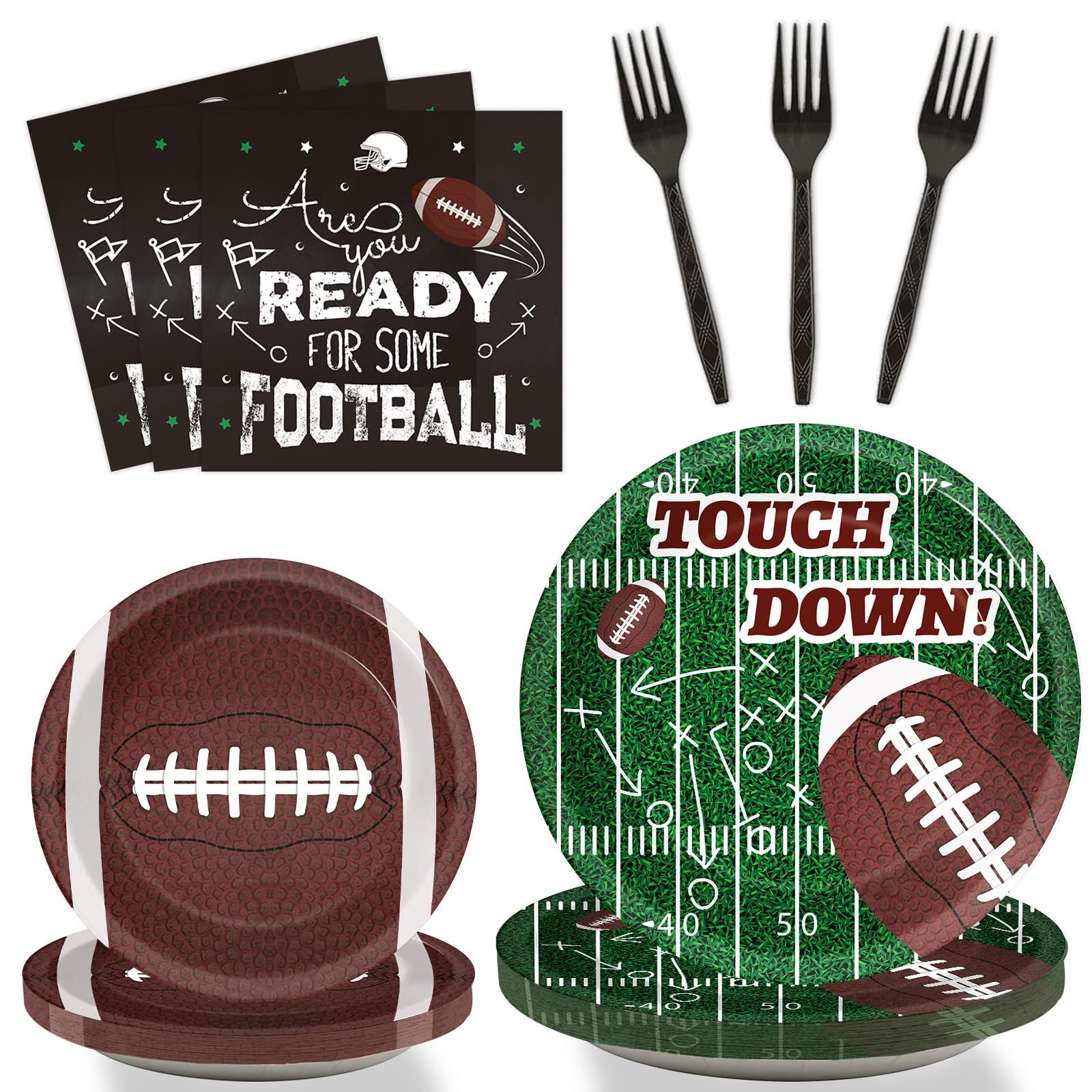 96-Piece Football Party Tableware Set - 24 Guest Touchdown-Themed Plates, Napkins & Forks - Perfect for Football Birthday Decorations, Game Day Parties & Sports-Themed Dessert Tables