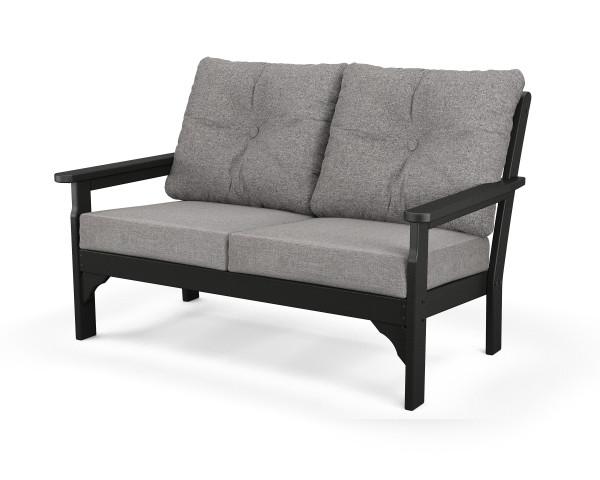 Polywood Black Vineyard Deep Seating Settee - Outdoor Patio Furniture for Garden, Poolside & Backyard Relaxation