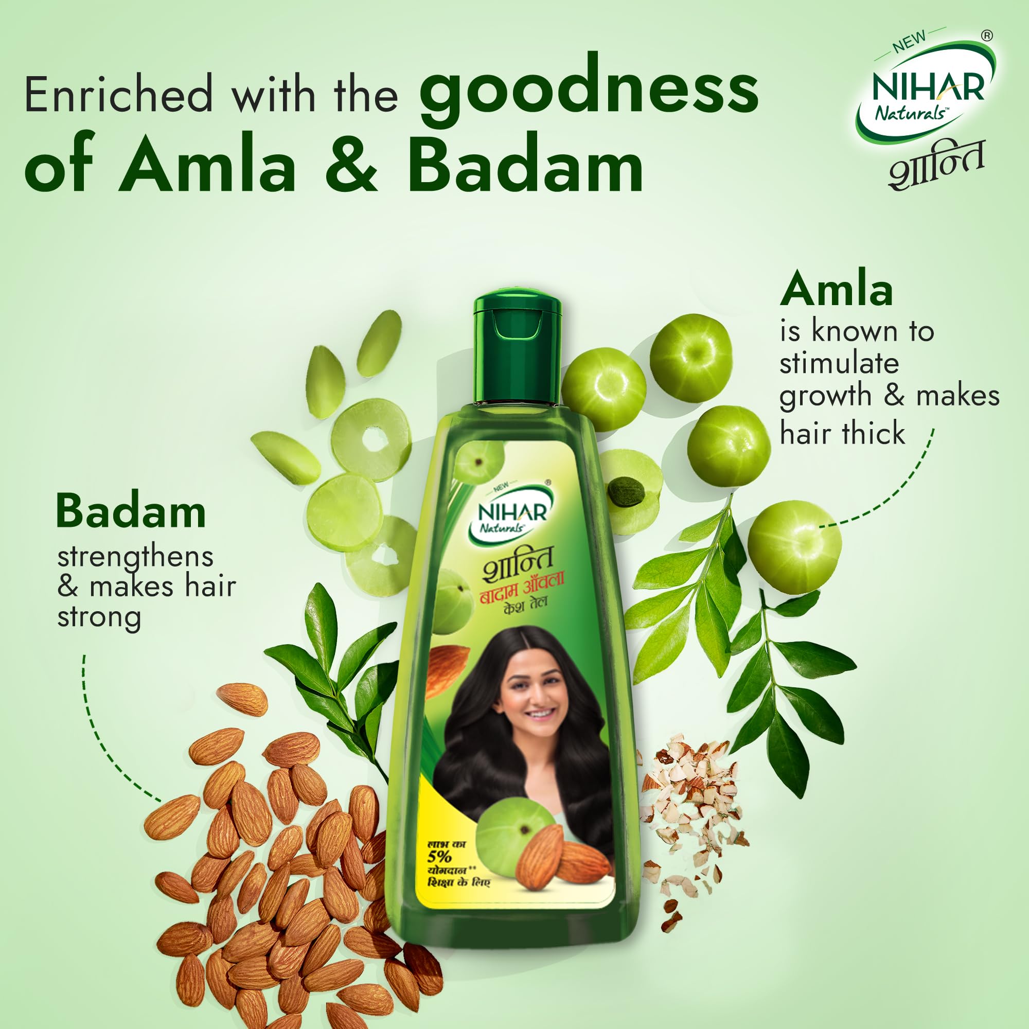 Nihar Naturals Shanti Amla Badam Hair Oil 300ml - Ayurvedic Herbal Treatment for Hair Growth & Dandruff - Perfect for Daily Scalp Massage & Hair Care Routine