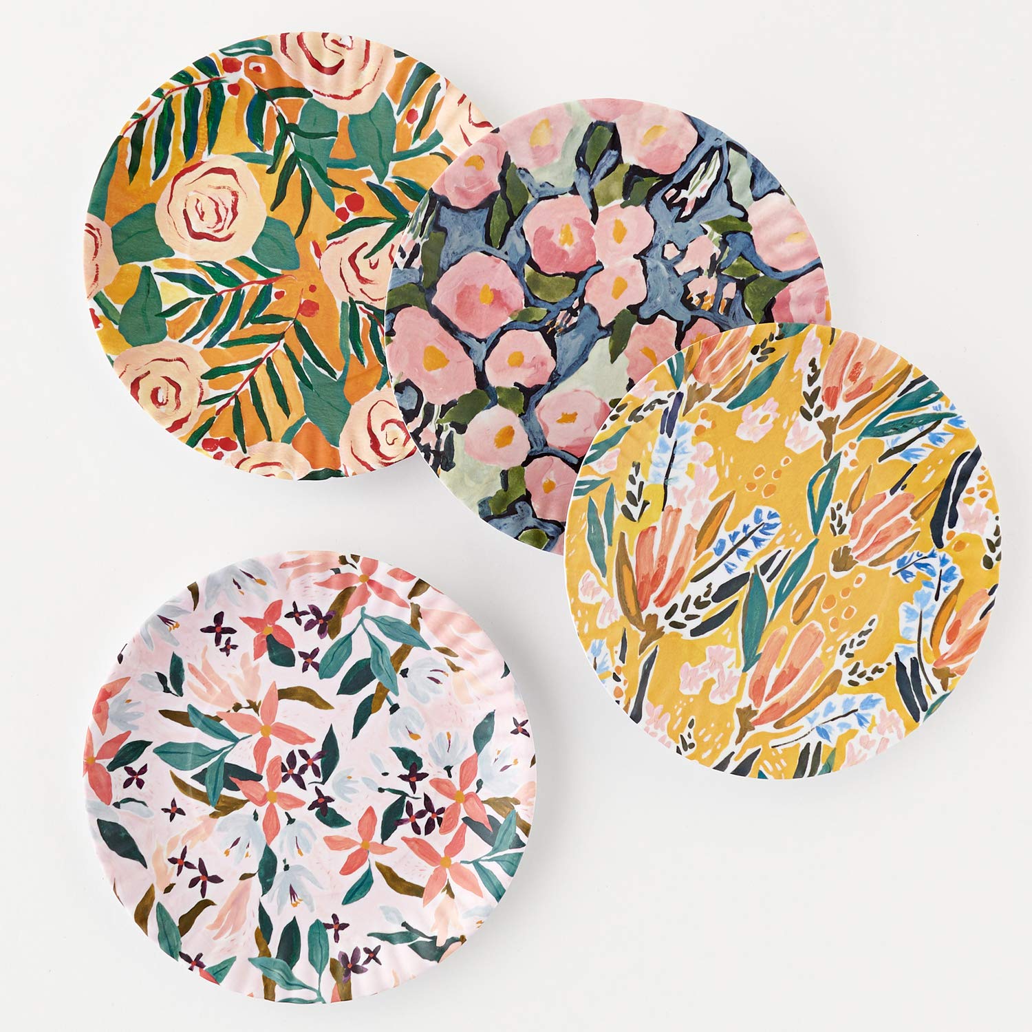Floral Watercolor Melamine Plates - Set of 4, Durable & Lightweight Dinnerware for Outdoor Picnics, Parties, and Everyday Use