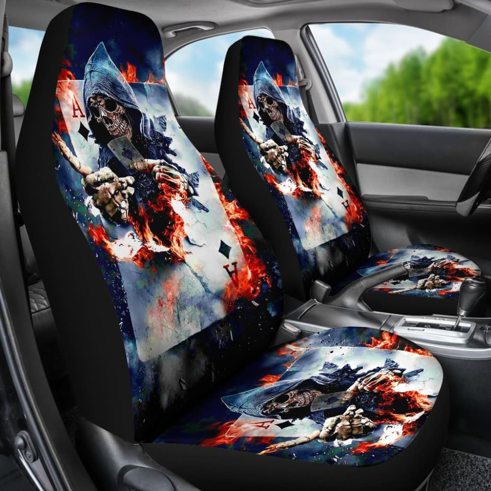 2 Pcs Skull Car Seat Covers - Grim Reaper Design for Halloween & Gothic Decor - Perfect for Cars, Trucks & Motorcycles