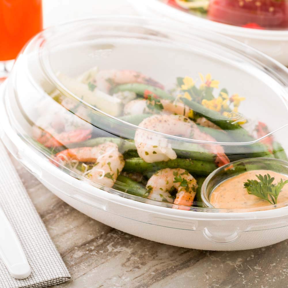 Pulp Tek Clear Plastic Dome Lids - 100 Disposable Salad Plate Lids (Fits 26oz Bagasse Plates) | Restaurantware Eco-Friendly Food Containers | Perfect for Takeout, Catering & Food Service Businesses