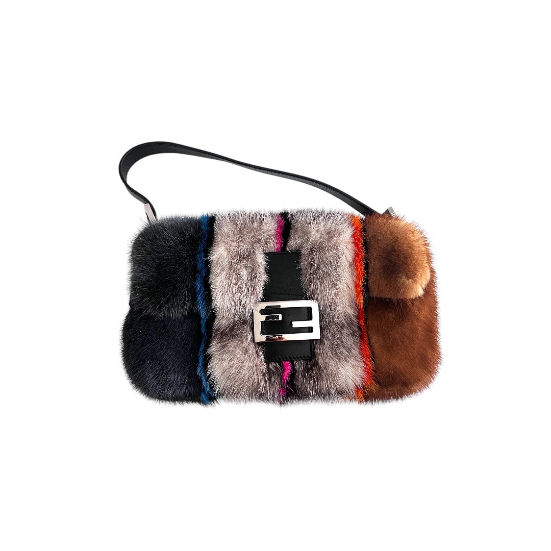 Fendi Mink Strip Baguette Bag - Luxury Designer Crossbody Purse for Women | Perfect for Evening Parties, Date Nights & Special Occasions
