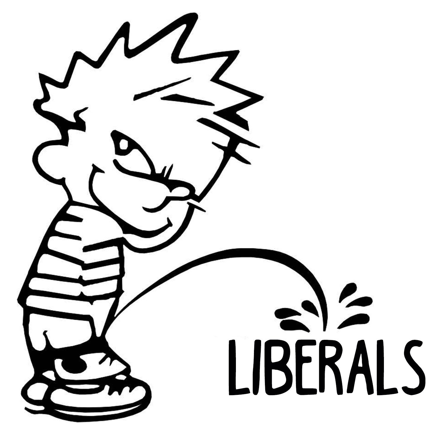 Calvin Peeing On Liberals Car Decal - 6x6 Inch Funny Political Sticker for Bumper, Window, or Laptop - Black Vinyl Waterproof Sticker - Great for Conservatives & Trump Supporters