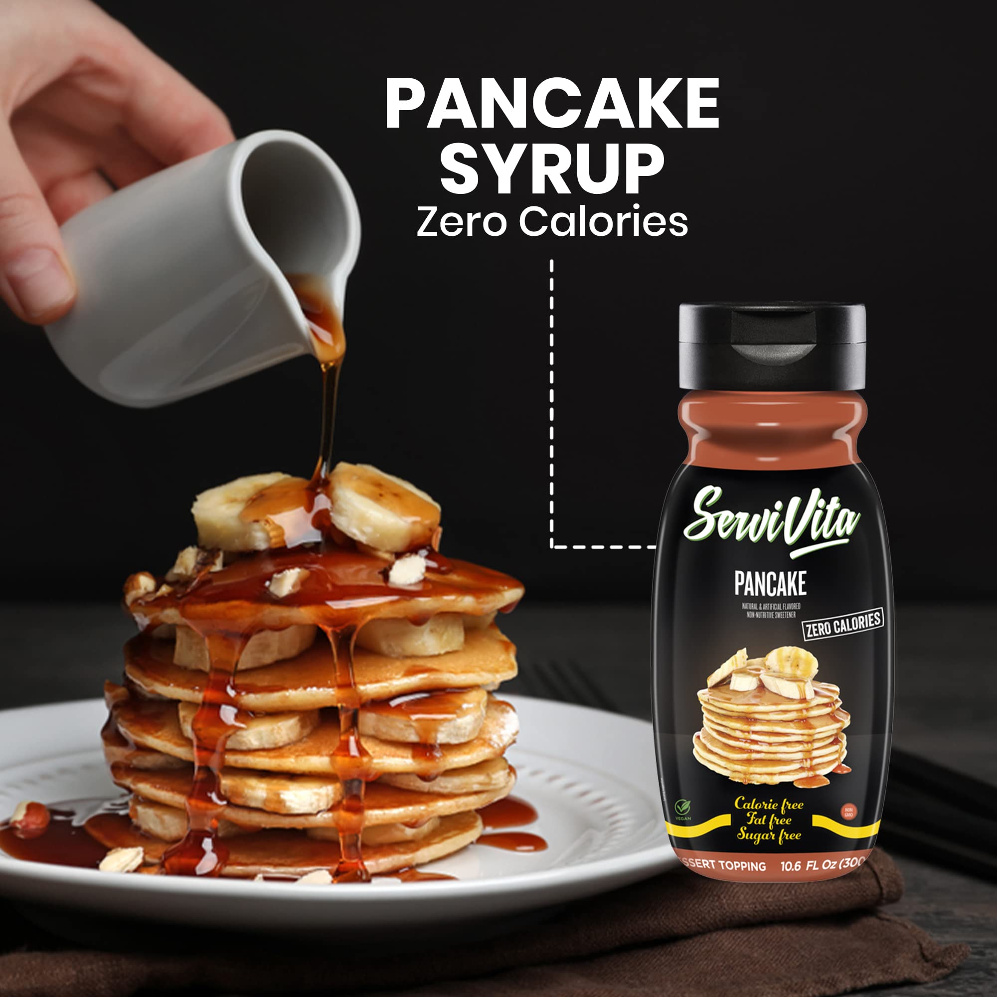 Sugar Free Pancake Syrup Zero Calories & Fat Free - 10.6 FL OZ Bottle | No Sugar Added, Gluten-Free, Non-GMO, Vegan & Keto Friendly Dessert Topping by ServiVita | Perfect for Pancakes, Waffles, French Toast & Low-Carb Diets