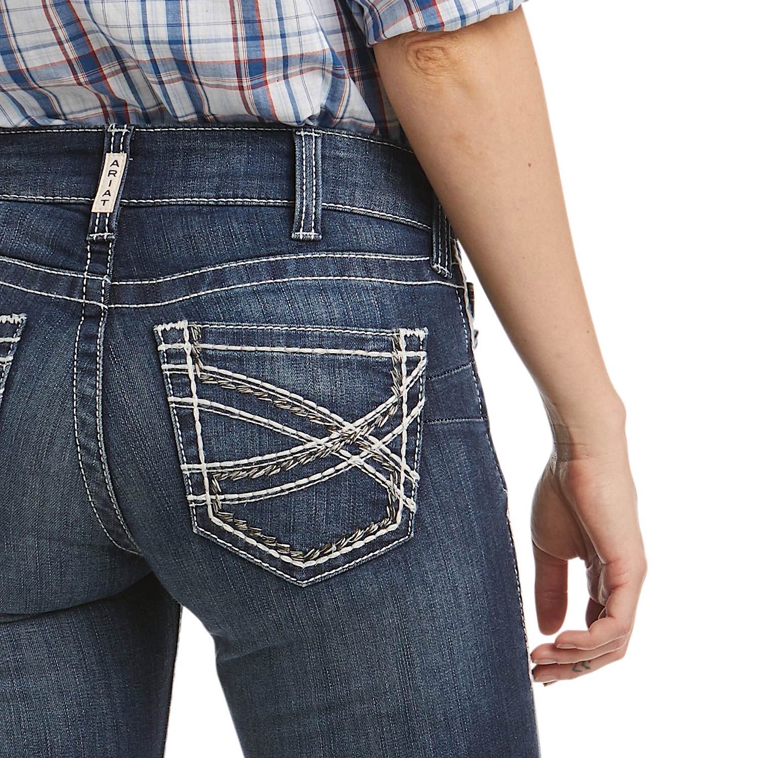 Ariat Women's R.E.A.L Mid Rise Boot Cut Jeans in Entwined Marine - Perfect for Western Riding, Country Fashion & Everyday Wear
