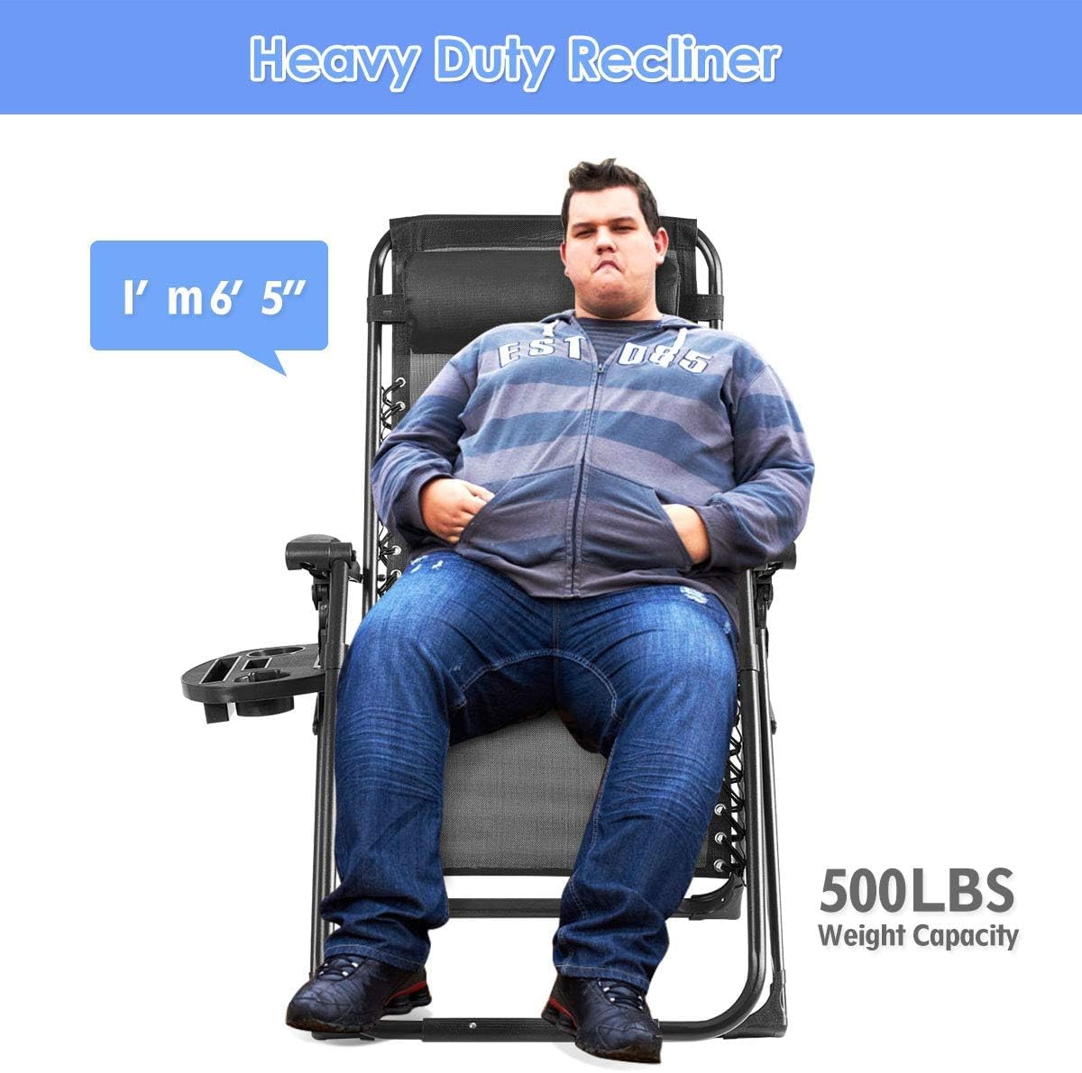 Premium Oversized Zero Gravity Chair - Heavy Duty Adjustable Recliner for Camping, Beach & Backyard - Includes Cup Holder & Support Pillow - Foldable Chaise Lounge for Poolside, Patio & Outdoor Relaxation (Black)