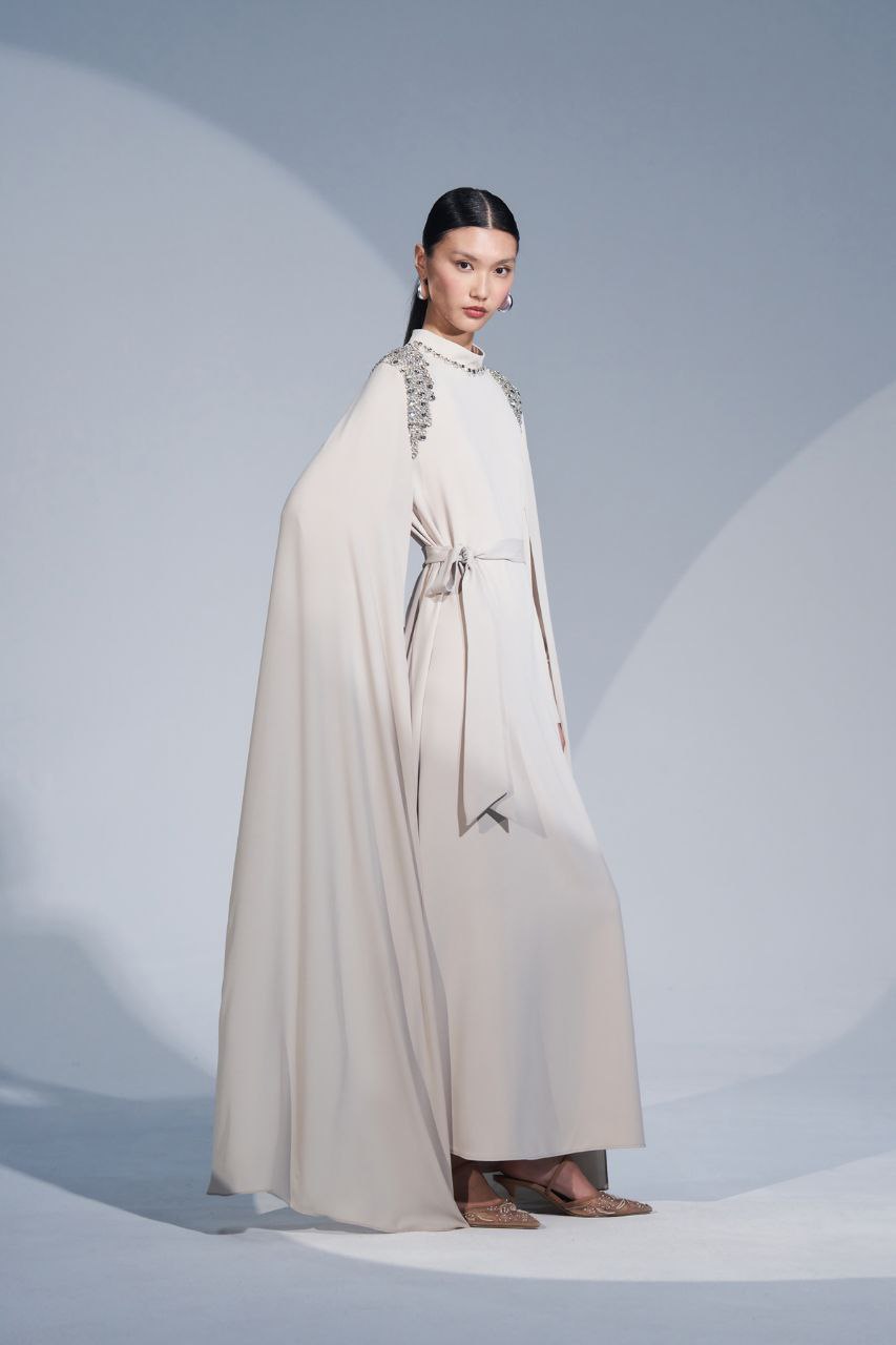 Luxury Beaded Abaya Gowns for Women - Elegant Cape Sleeve Evening Dresses for Special Occasions, Weddings & Formal Events
