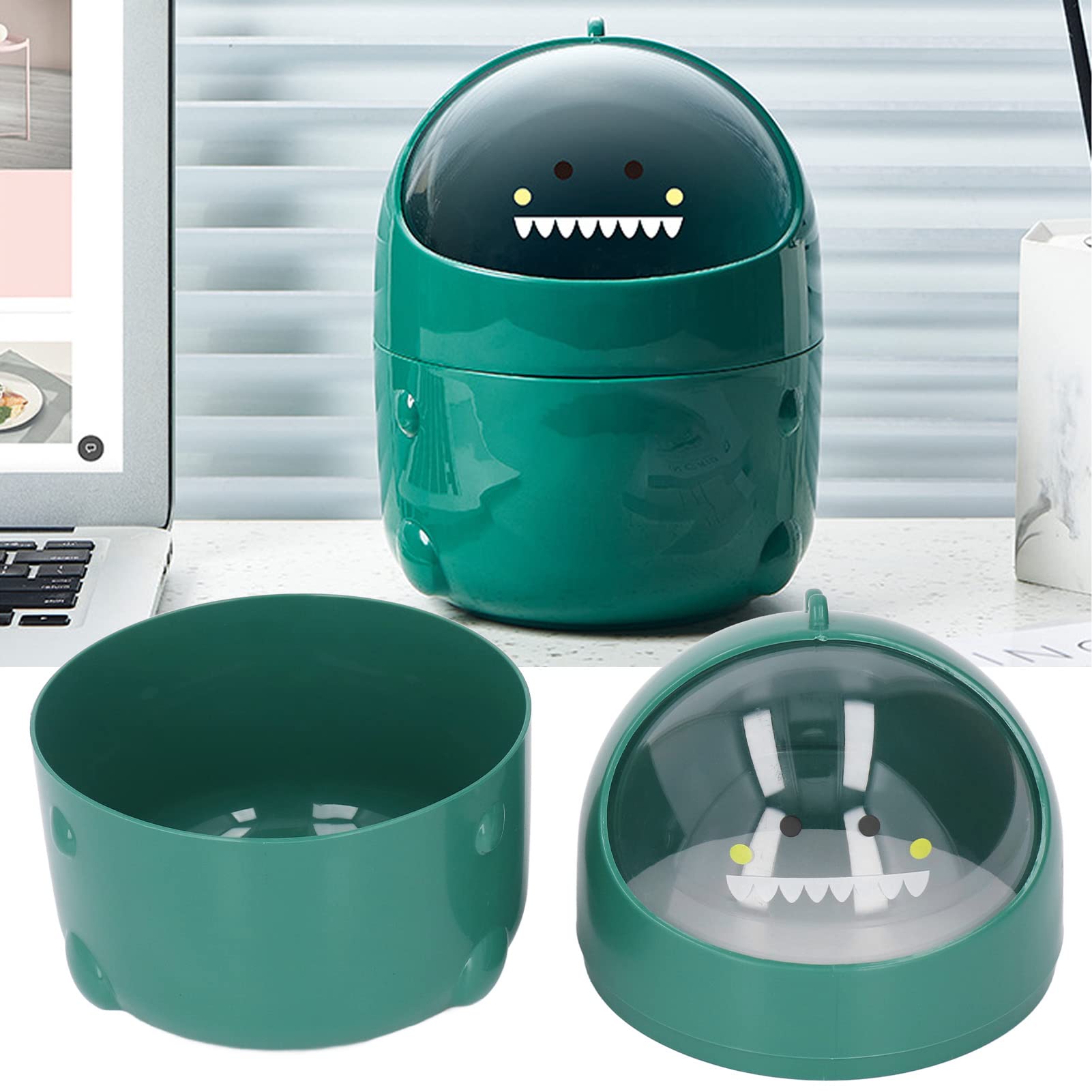Mini Desktop Trash Can - Cute Baby Dinosaur Design Small Garbage Bin with Lid & Non-Slip Base - Perfect for Office, Bathroom, Kitchen, Desk, Coffee Station - Green Dinosaur Wastebasket for Home and Workspace Organization