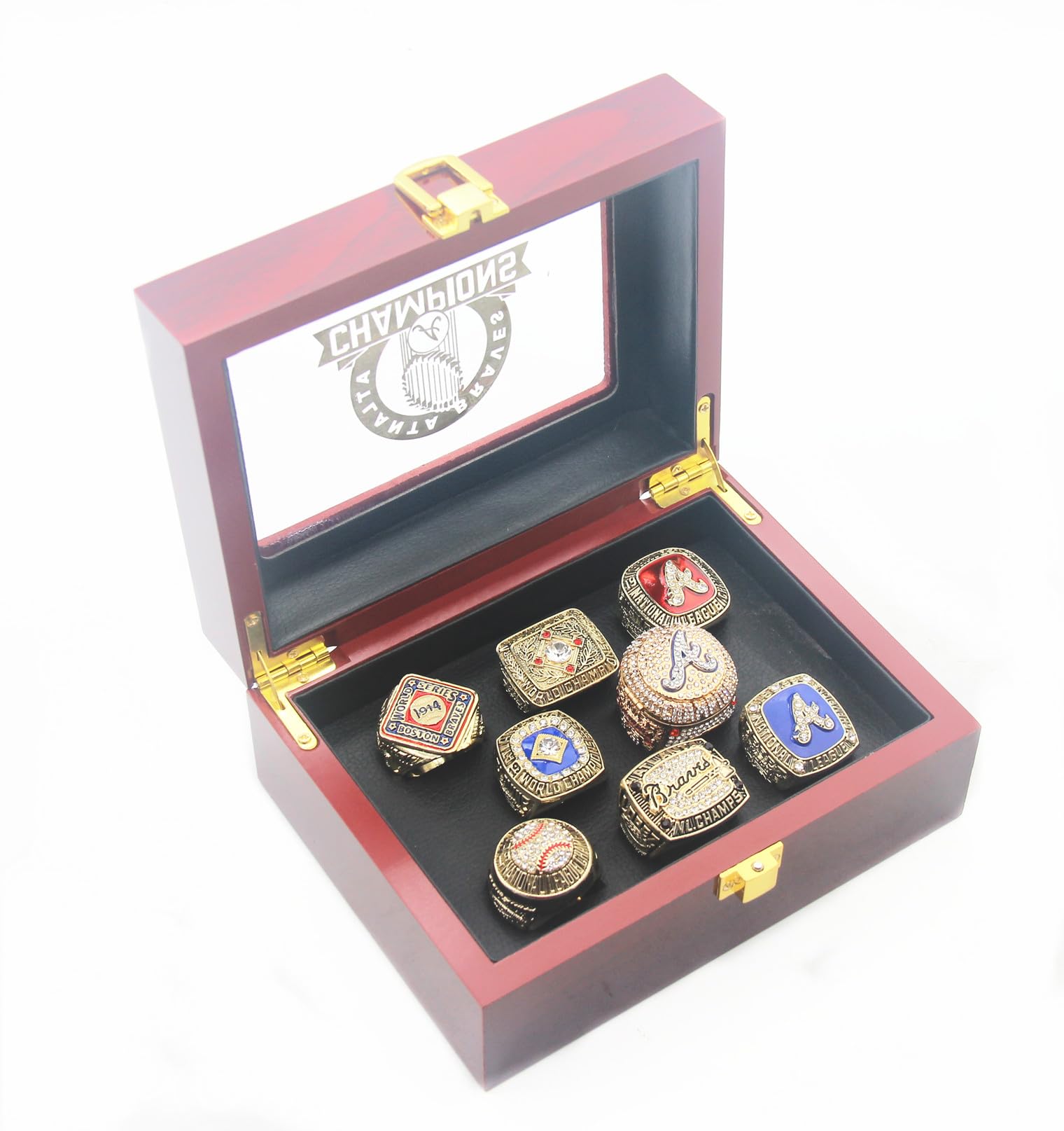 Atlanta Braves Championship Ring Set - 1914 Boston, 1957 Milwaukee, 1995 Atlanta & NL Championship Rings 1991-1999 | Collectible Baseball Memorabilia for Fans, Men, Women & Kids | Perfect Gift for Christmas, Birthdays & Sports Enthusiasts