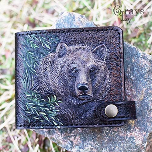 Genuine Leather Men's 3D Carved Biker Wallet - Handmade Tooled Airbrush Art Custom Personalized Wallet for Motorcycle Enthusiasts & Gift Giving