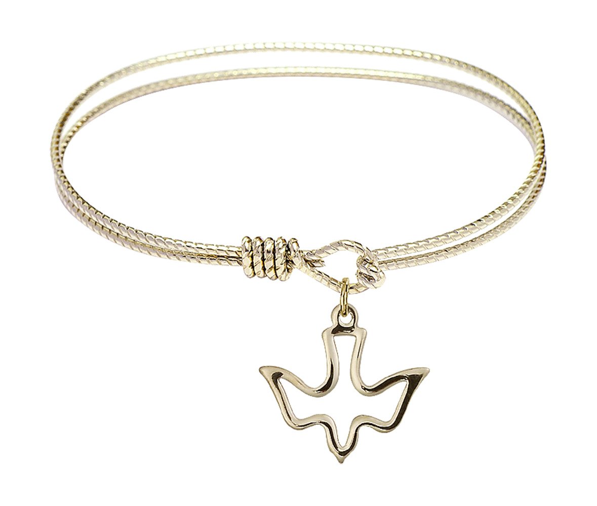 F A Dumont 6.25 Inch Oval Eye Hook Bangle Bracelet with Holy Spirit Charm - Elegant Religious Jewelry for Women, Church, Baptism & Special Occasions