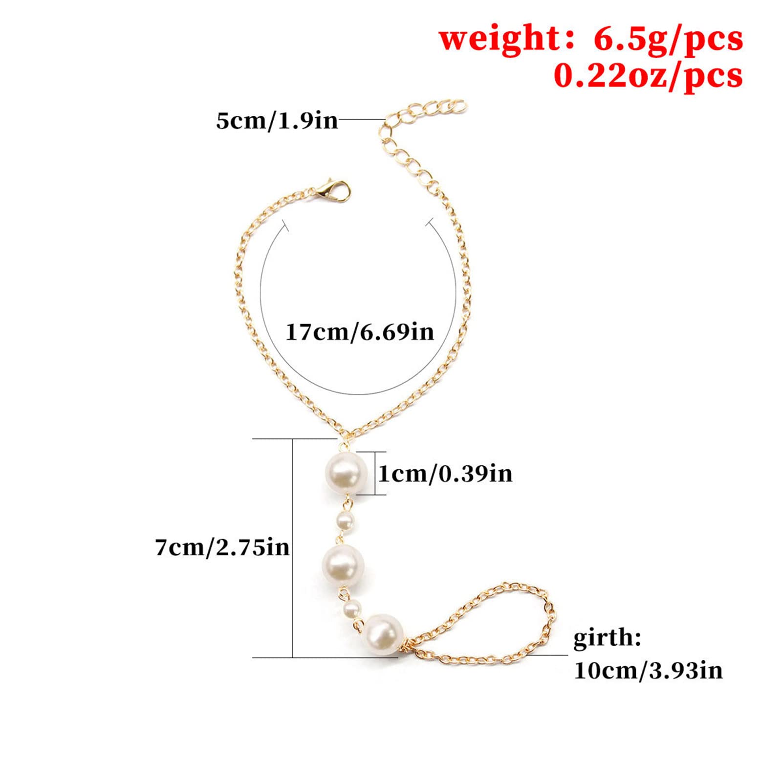 YienDoo Gold Pearl Bracelet - Large Pearl Link Finger Chain, Boho Pearl Hand Chain, Dainty Slave Bracelet & Ring Harness Jewelry Set - Elegant Gifts for Women, Perfect for Weddings, Parties & Boho Fashion Accessories