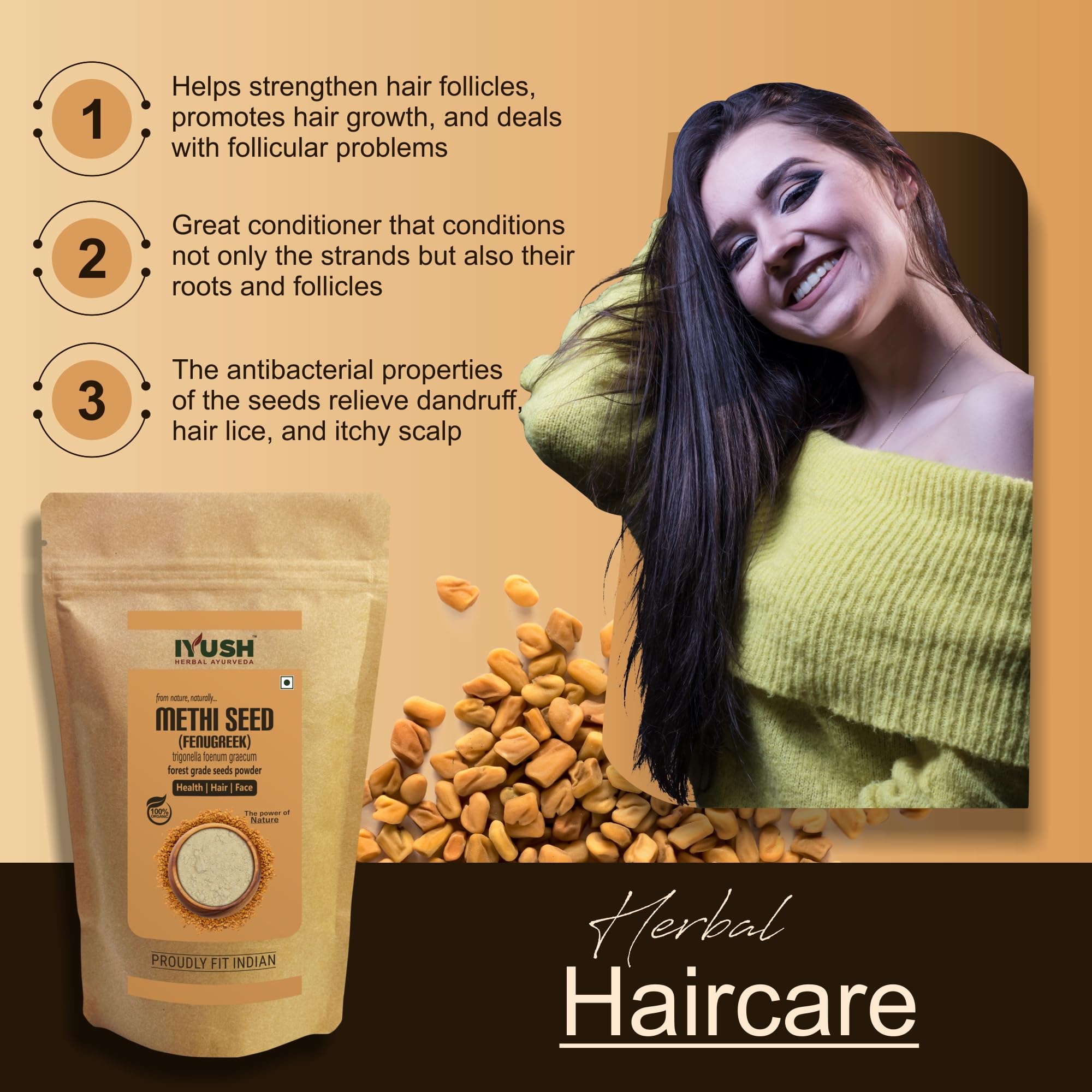 IYUSH Herbal Ayurveda Fenugreek Powder (Methi Powder) 900gm - Natural Hair Growth, Diabetes Control & Cooking Ingredient | Methi Dana Powder for Healthy Hair, Skin & Digestion | Perfect for Smoothies, Tea & Ayurvedic Remedies