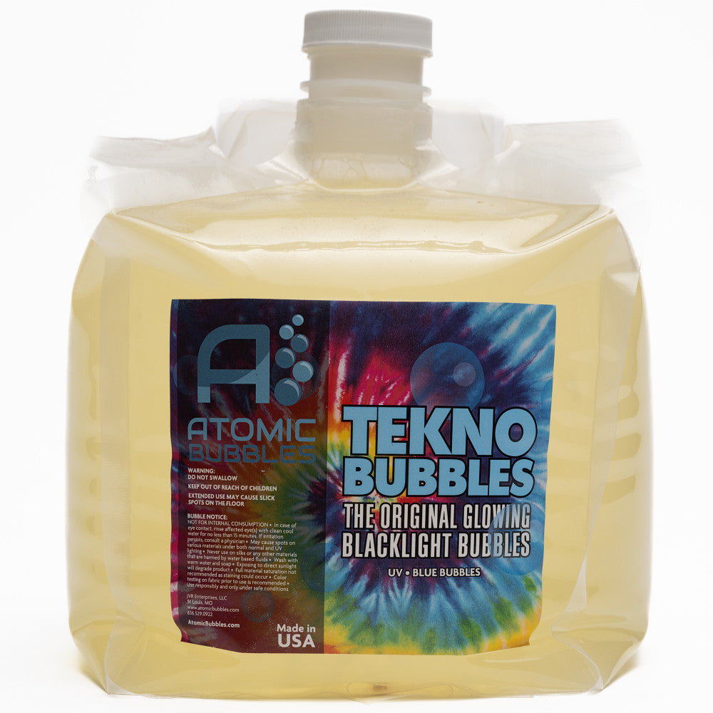 Atomic Bubbles Tekno Bubbles UV Glowing Bubble Refill Solution - 128oz Blue for Night Parties, Outdoor Events & Kids Play | Long-Lasting Glow in The Dark Bubbles