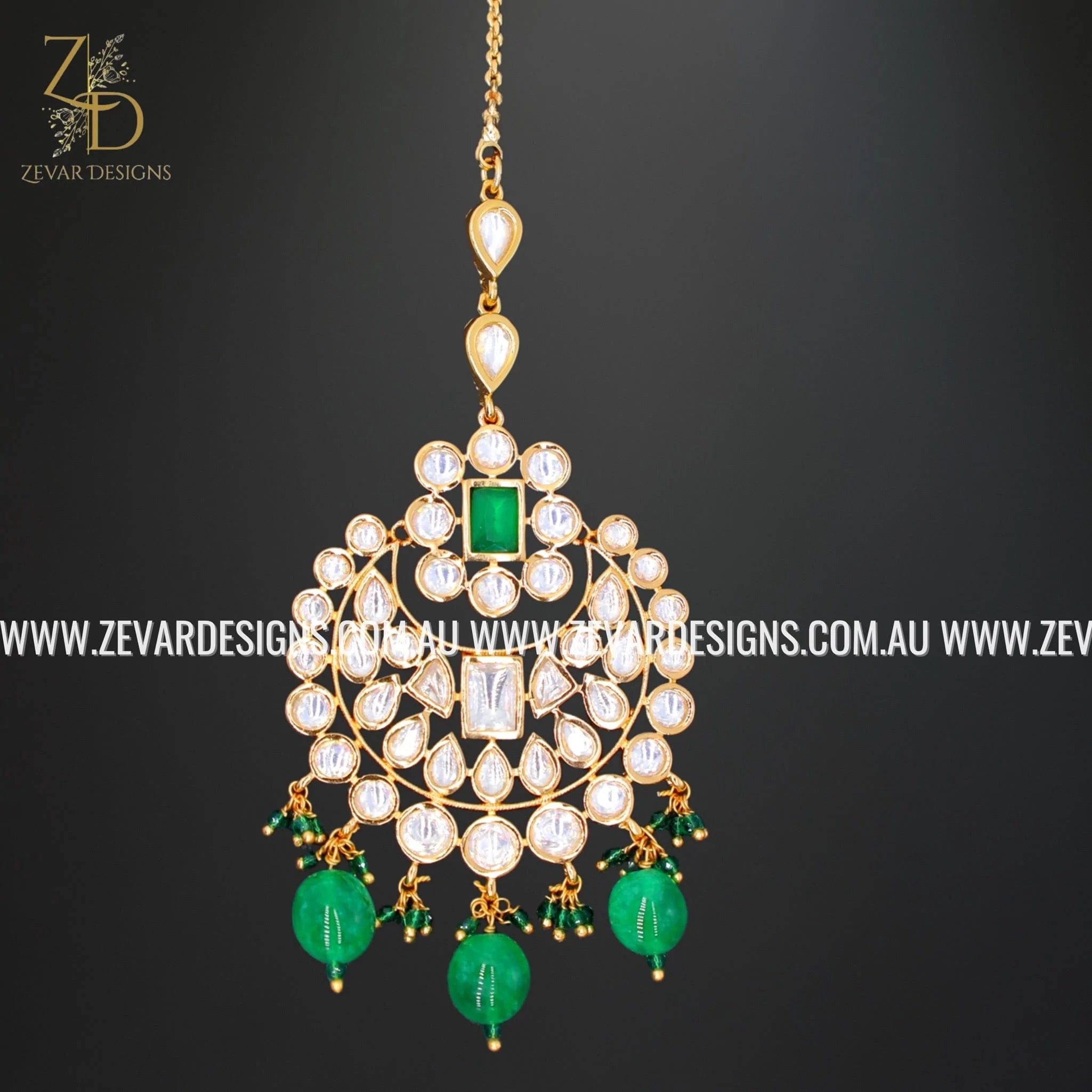 Exquisite Kundan Maang Tikka Headpiece - Green Stone Bridal Jewelry for Indian Weddings & Festive Occasions