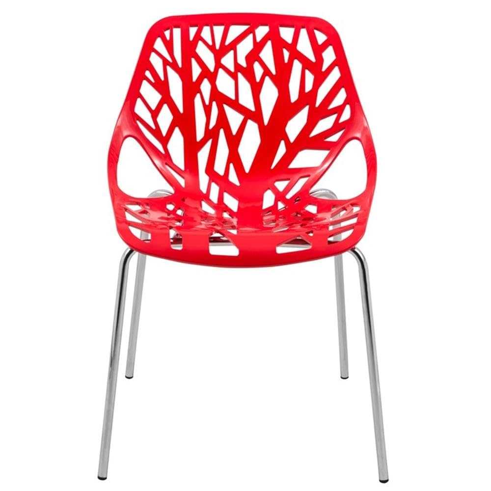 Modern Dining Chairs Set of 4 - LeisureMod Forest Side Chairs with Chrome Legs in Red | Perfect for Kitchen, Dining Room, Restaurant & Office Use