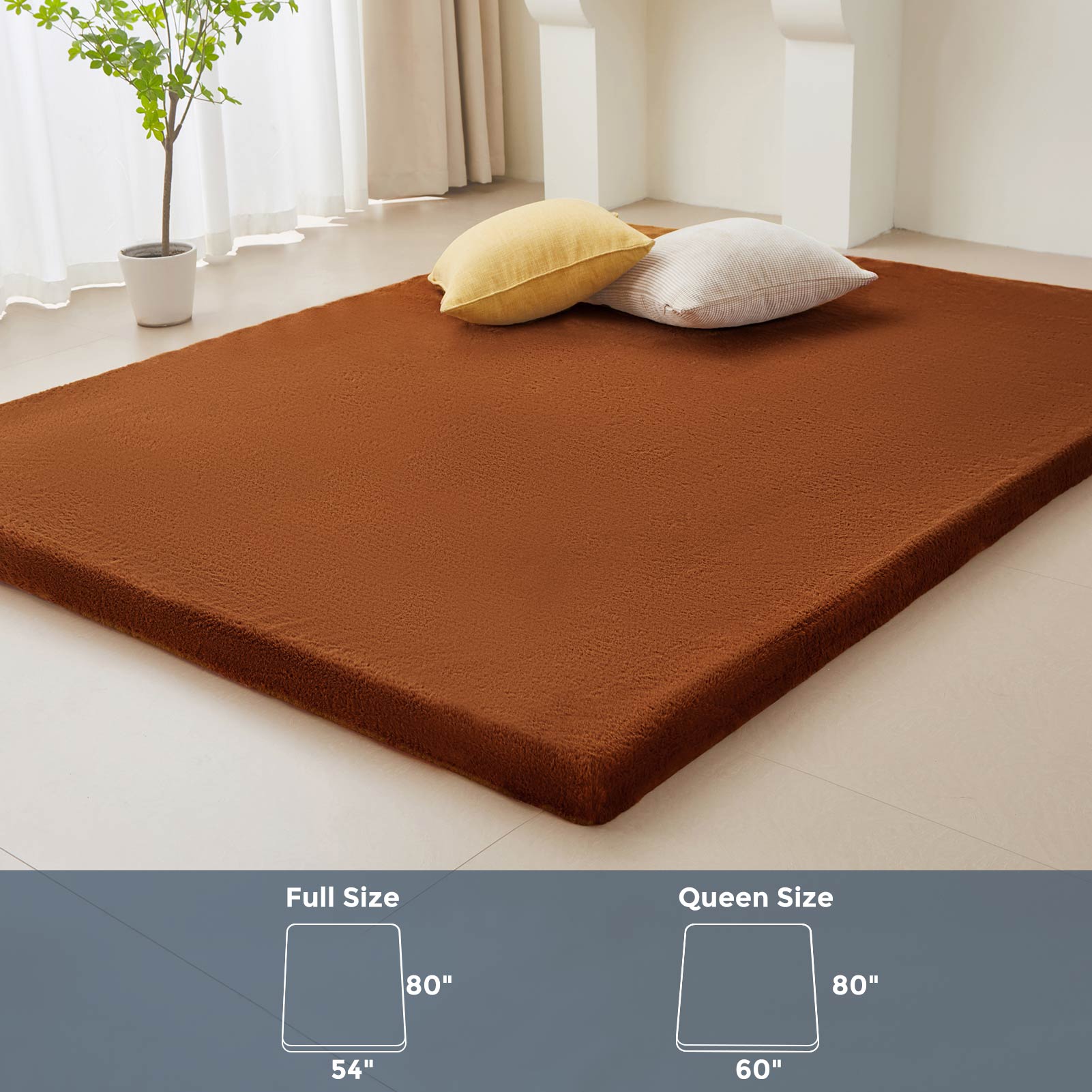 MAXYOYO Faux Fur Removable Futon Mattress - Soft Fluffy Couch Bed for Lounging, Napping & Sleeping - Brown - Perfect for Living Room, Bedroom & Guest Room Comfort