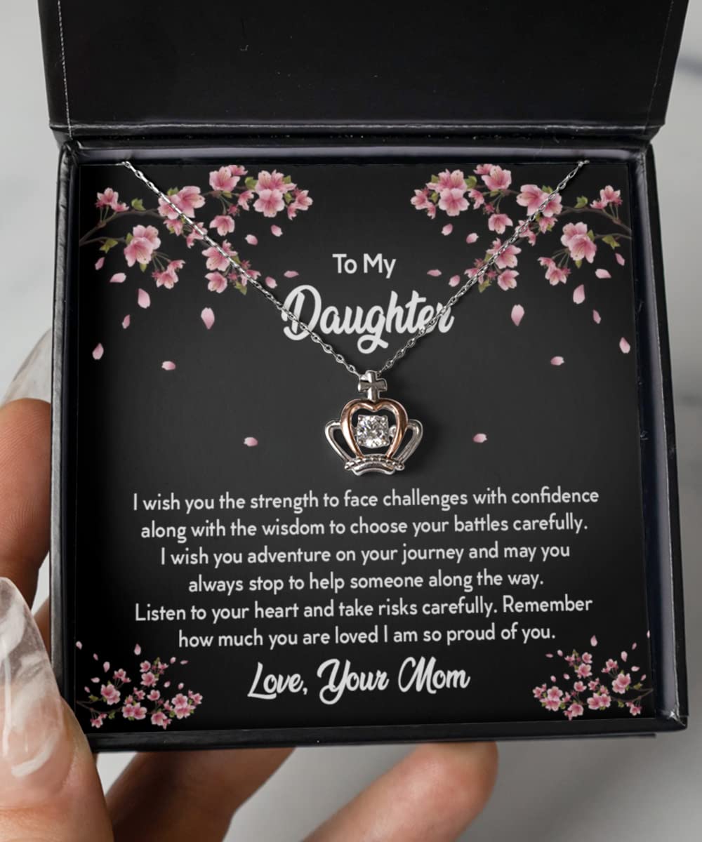 To My Daughter Necklace - Sterling Silver Crown Pendant Jewelry | Heartfelt Gift from Mom for Birthday, Graduation or Special Occasions | Perfect for Everyday Wear, Mother-Daughter Bonding & Cherished Memories