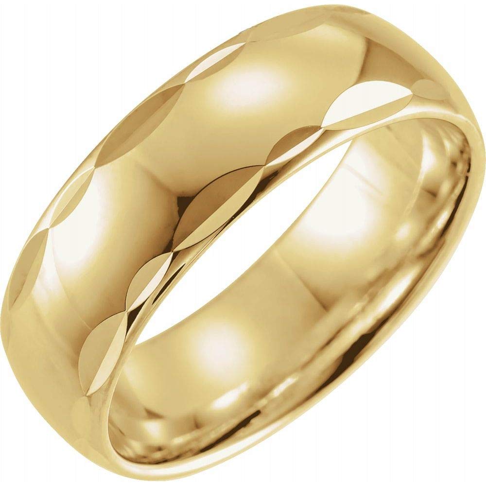 Laser Scalloped Diamond-Cut Edge Wedding Band - 925 Sterling Silver, 10k/14k/18k Gold (Yellow/Rose/White) or Platinum Ring - 7mm Polished Finish - Elegant Bridal Jewelry for Weddings, Anniversaries & Special Occasions