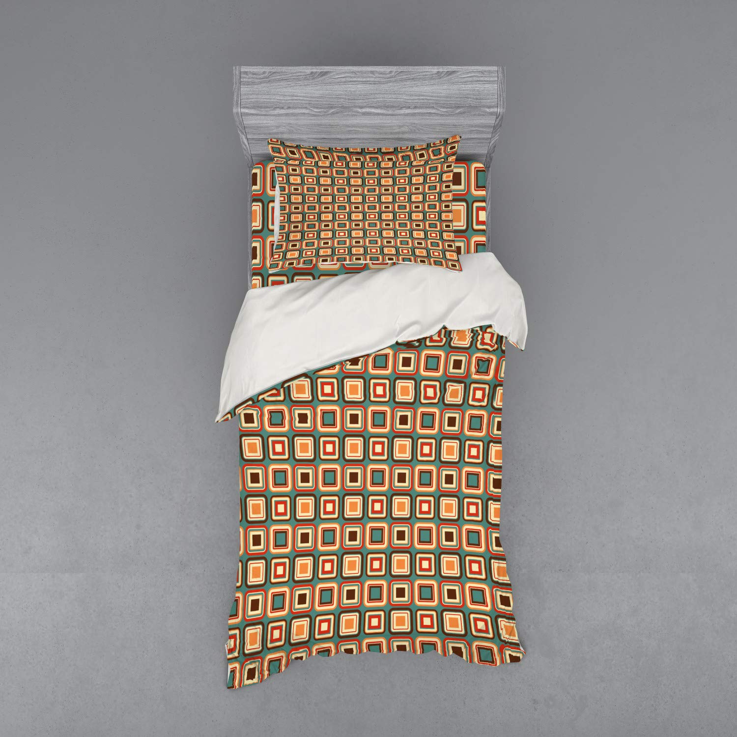 Ambesonne Modern 3-Piece Bedding Set - Geometric Rounded Nested Squares Design, Colorful Tiling Print Duvet Cover with Sham & Fitted Sheet, Twin XL Size, Multicolor - Perfect for Contemporary Bedrooms & Guest Rooms