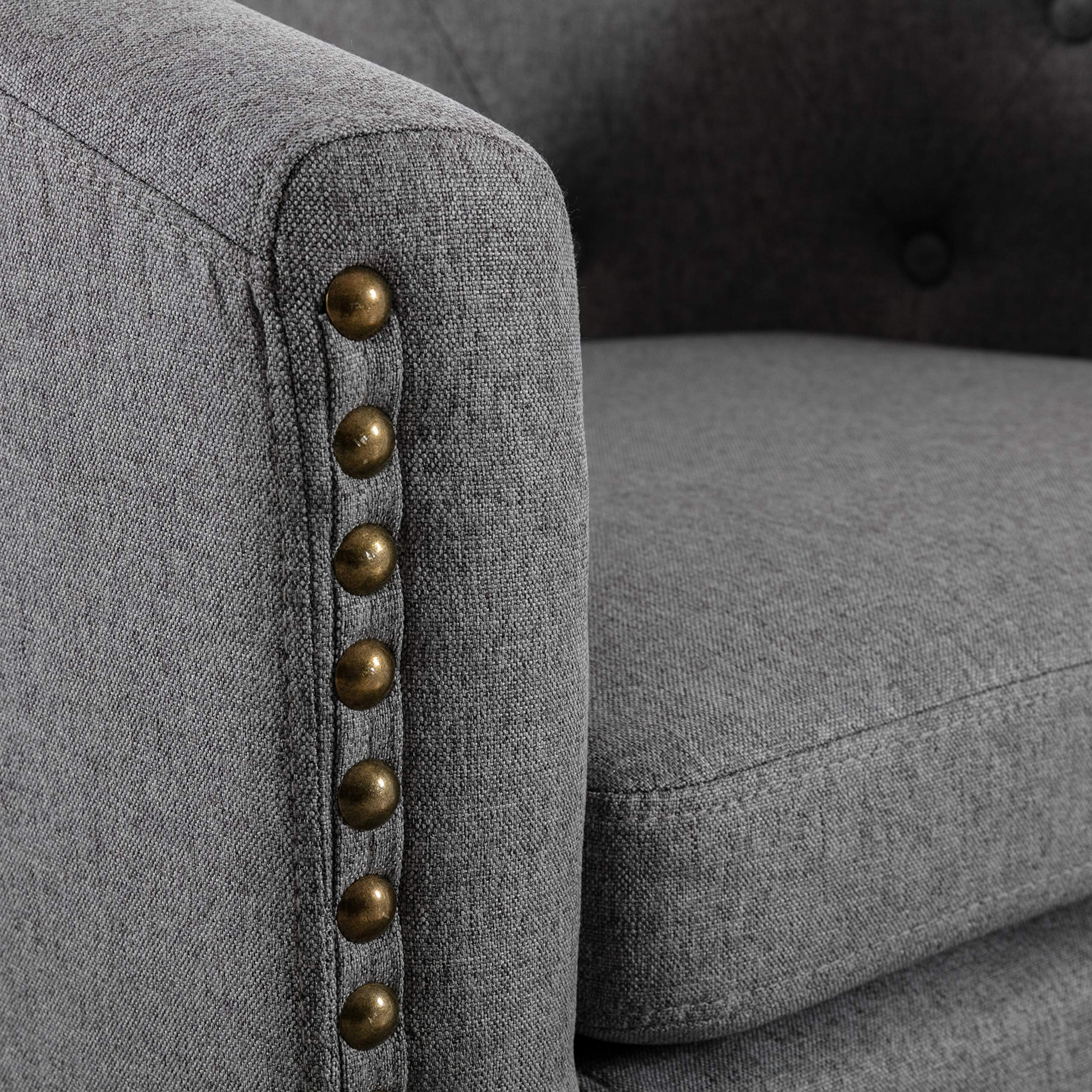 HomVent Accent Barrel Chair - Upholstered Arm Club Chair with Nailhead Trim & Solid Wood Legs, Grey Fabric Side Chair for Living Room, Bedroom & Reception Areas | Perfect for Reading Nooks, Lounge Spaces & Home Offices