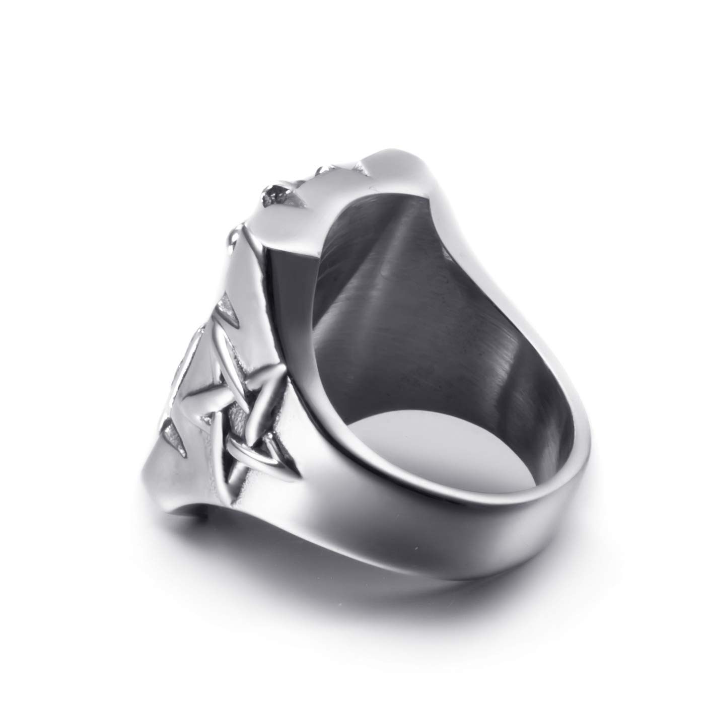 Men's Stainless Steel Satanic Baphomet Goat Ring - Vintage Devil Demon Leviathan Cross Pentagram Jewelry for Gothic Occult Fashion & Dark Aesthetic Outfits