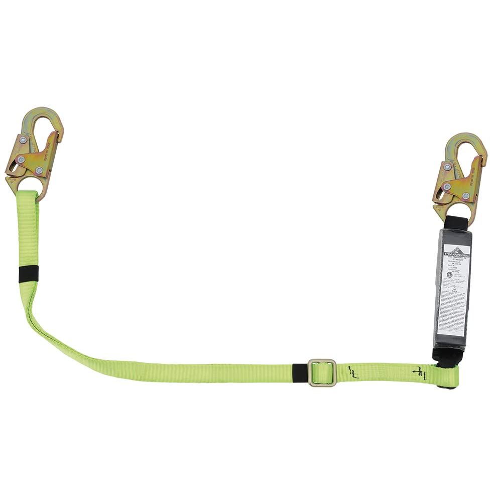PeakWorks V8104606A Shock Absorbing Safety Lanyard - 6 Foot Fall Protection with Snap Hooks - 110-220 lb Capacity - Single Leg Design for Construction, Roofing & Industrial Work Safety