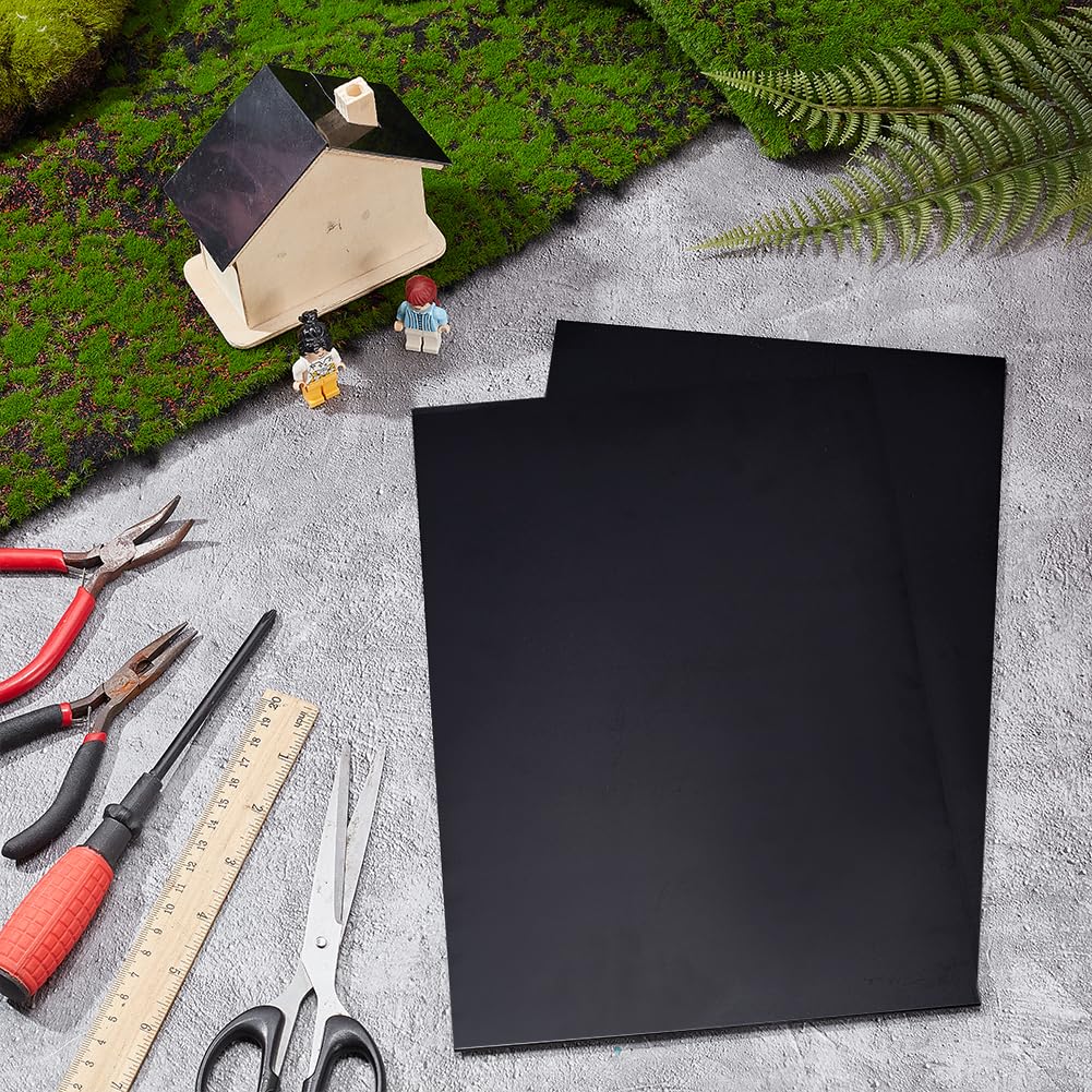 OLYCRAFT 2 Pack Black ABS Plastic Sheets 11.8x7.9 Inches (300x200mm) - 2mm Thick Rigid Plastic Panels for Architectural Models, Sand Tables, DIY Crafts & School Projects - Durable Model Building Supplies