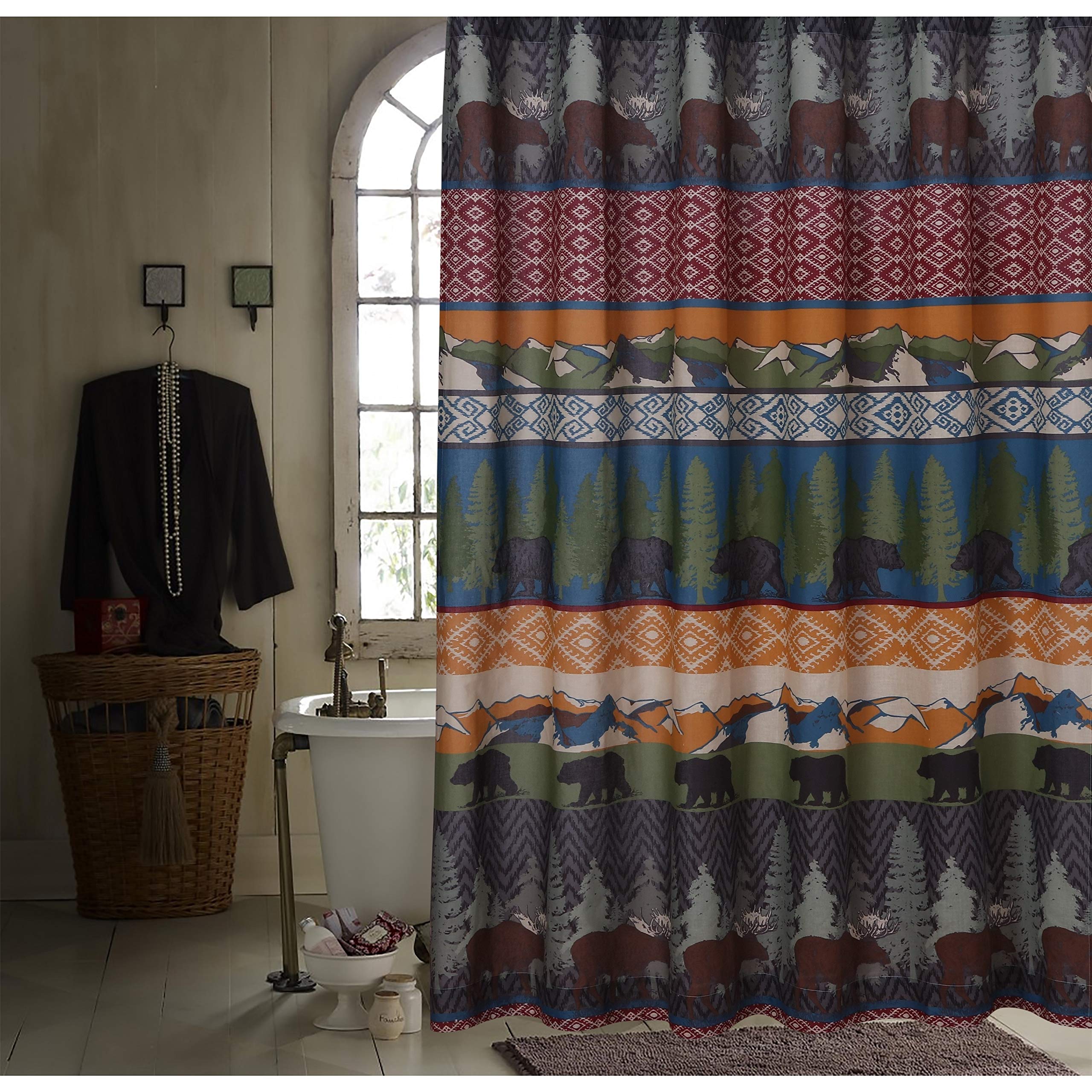 Black Bear Lodge Themed Shower Curtain - Waterproof Bathroom Decor for Cabin, Rustic & Outdoor Enthusiasts | Perfect for Lodge, Camper & Hunting Cabin Bathrooms