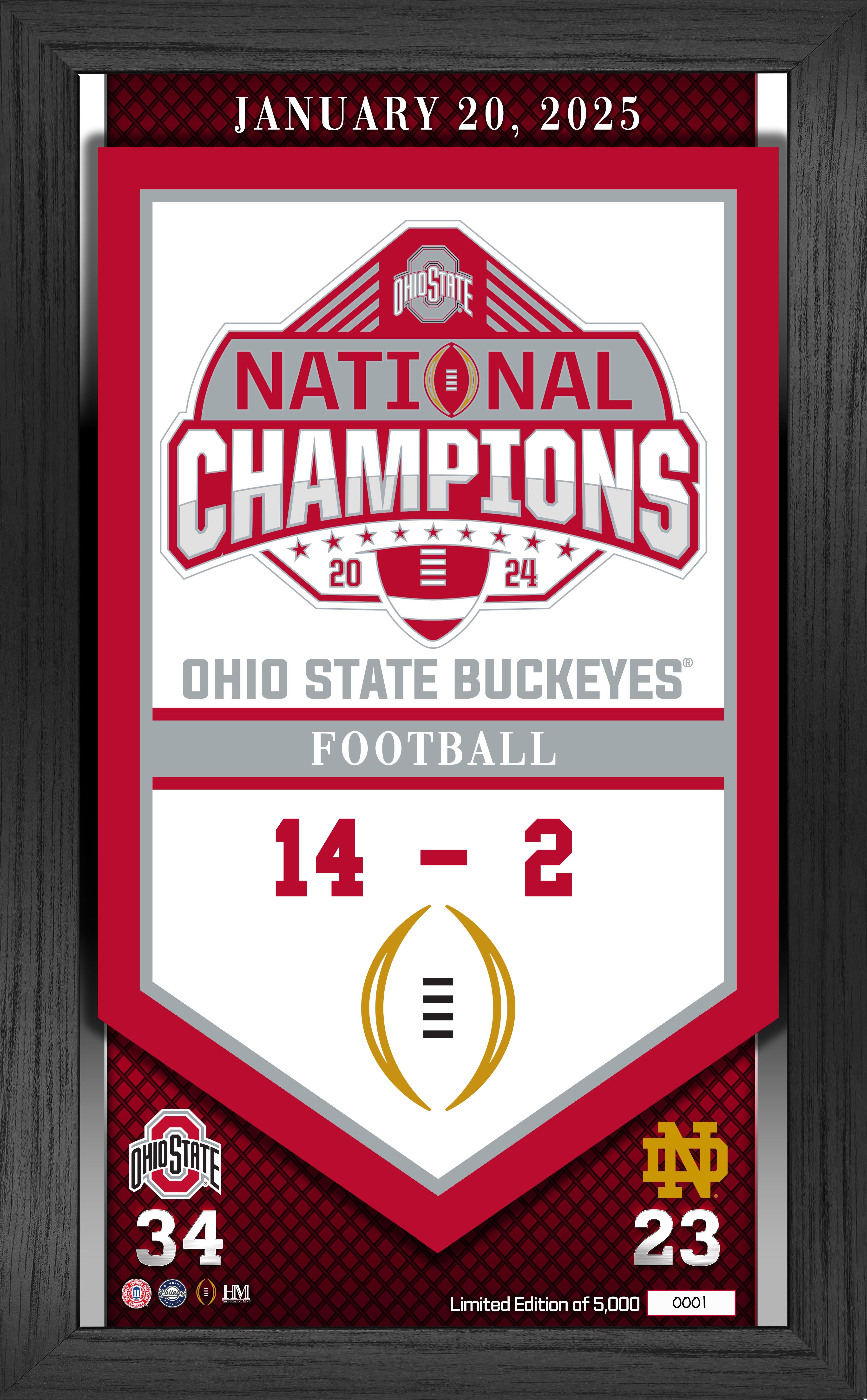 Ohio State Buckeyes 2024-25 CFP National Championship Banner Frame - College Football Decor for Game Room, Man Cave & Fan Cave - Perfect for Buckeyes Fans & Alumni Gifts