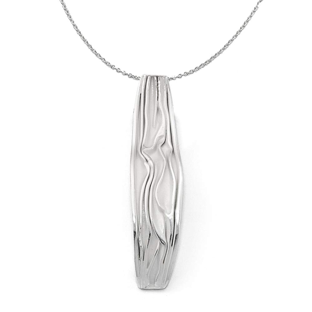 Black Bow Jewelry Rhodium Plated Sterling Silver Crinkle Vertical 11 x 45mm Necklace - Perfect for Elegant Evening Events & Romantic Dates