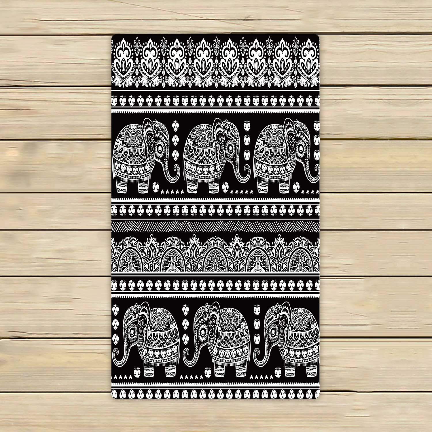 ECZJNT Lotus Ethnic Elephant African Tribal Print Beach Towel - 16x28 Inch Soft Absorbent Shower Towel for Home, Outdoor, Travel & Pool - Perfect for Beach, Yoga, Gym & Spa