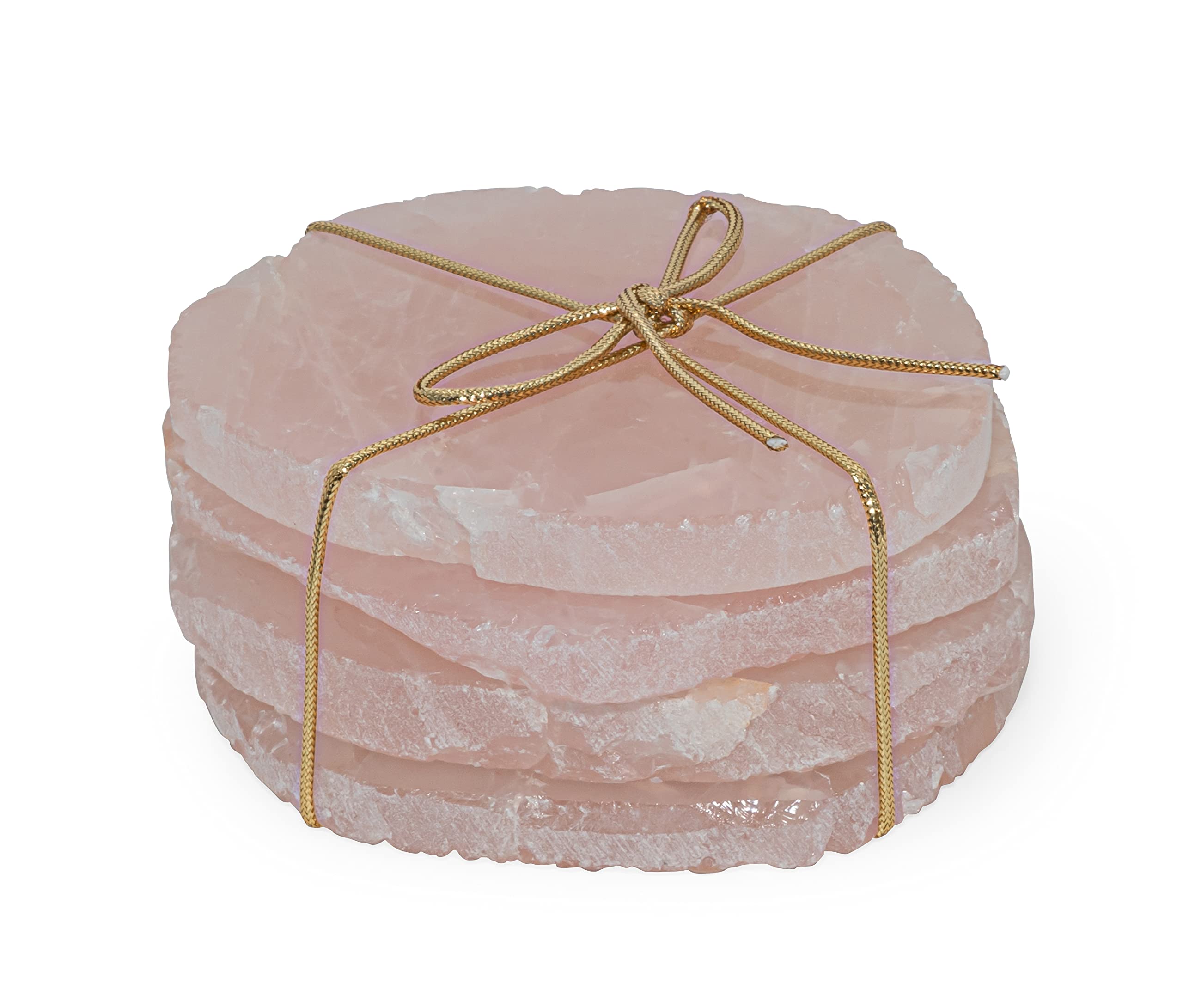 Luxury Quartz Rose Coasters Set of 4 - Non-Slip Stone Coasters for Drinks - Elegant Circular Home Decor & Gift for Housewarming, Wedding, Anniversary - Perfect for Coffee Tables, Dining Tables, and Office Desks
