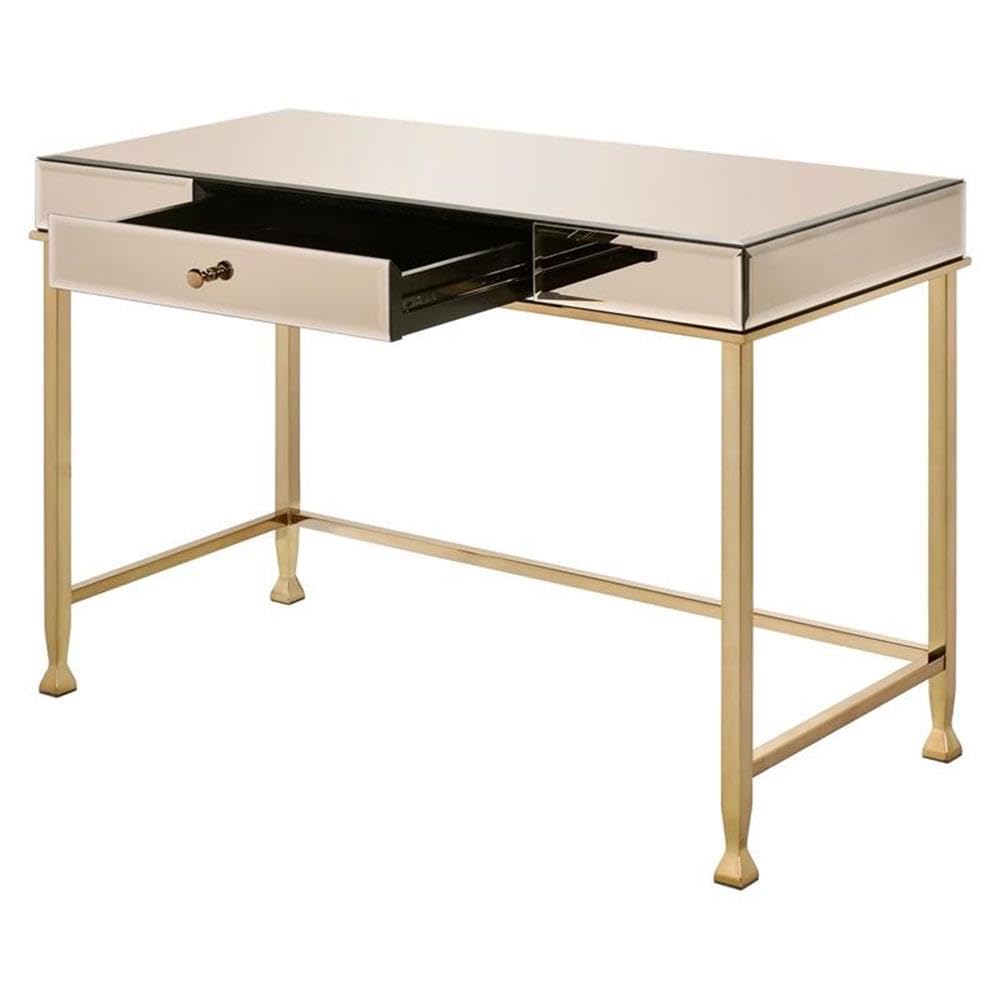 Acme Canine Rectangular Wood Top Writing Desk - Smoky Mirrored & Champagne Finish | Perfect for Home Office, Study, or Dorm Room Workspace