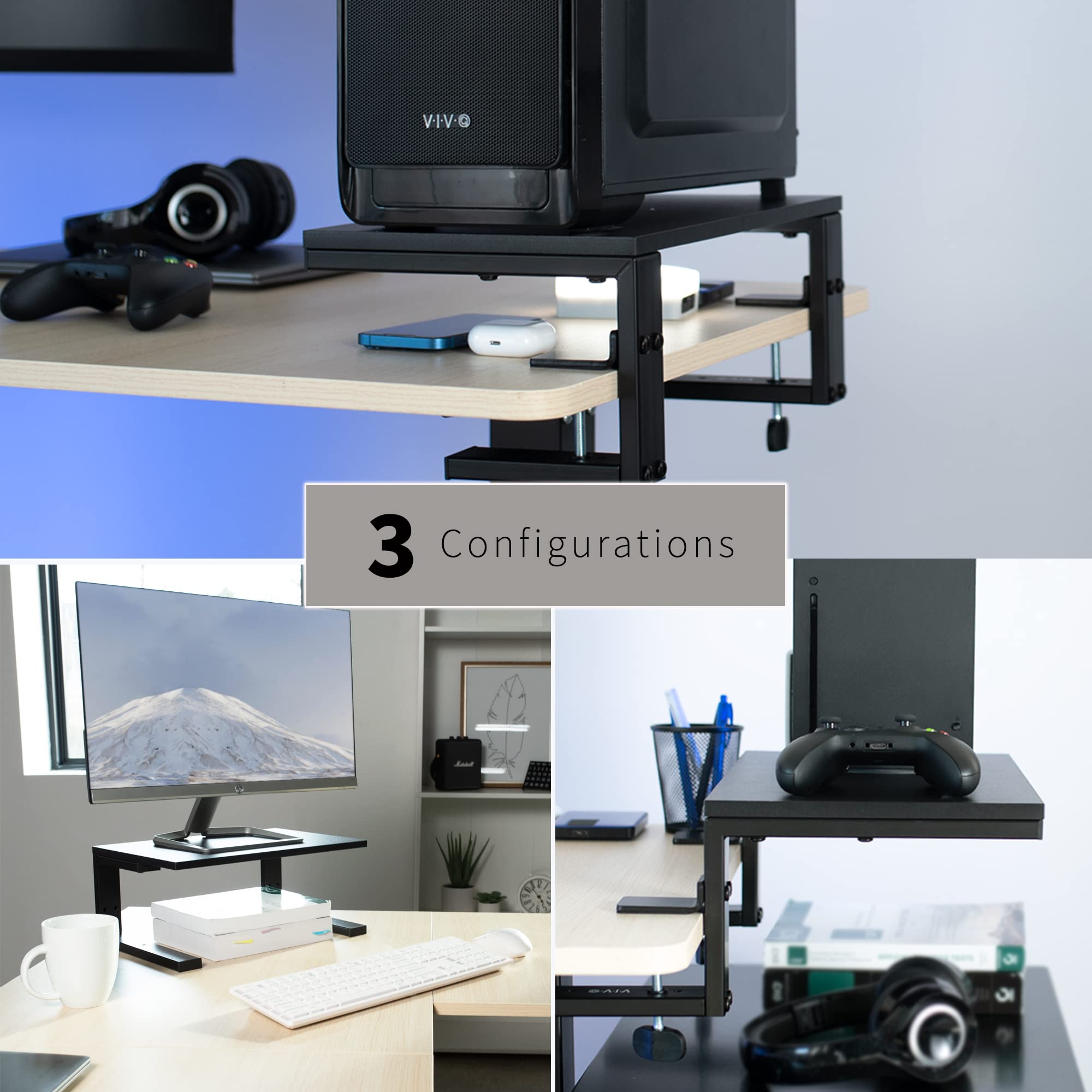 VIVO Clamp-on 15 inch Desk Extension Shelf - Ergonomic Monitor & Laptop Riser, Gaming Device Stand, Printer Shelf with Adjustable Feet - Perfect for Home Office, Gaming Setup & Workspace Organization (Model DESK-SHELF15B)