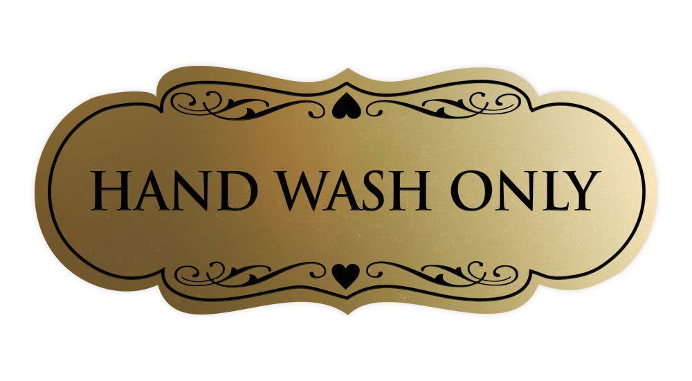 ByLITA Designer Hand Wash Only Sign - Brushed Gold Large Size | Elegant Laundry Room & Dry Cleaning Warning Sign for Delicate Fabrics