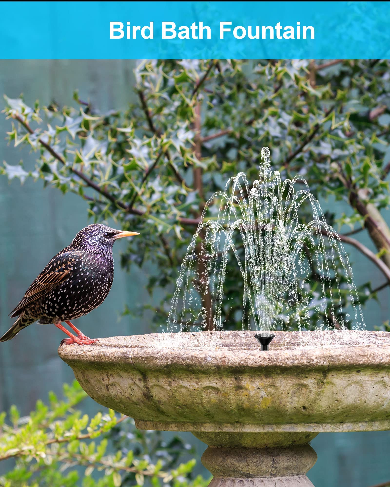 Solar Powered Bird Bath Fountain with 4ft Tubing - Outdoor Solar Water Pump Kit for Hummingbirds, Small Ponds & Fish Tanks | Perfect for Garden Decor, Wildlife Attraction & Water Features