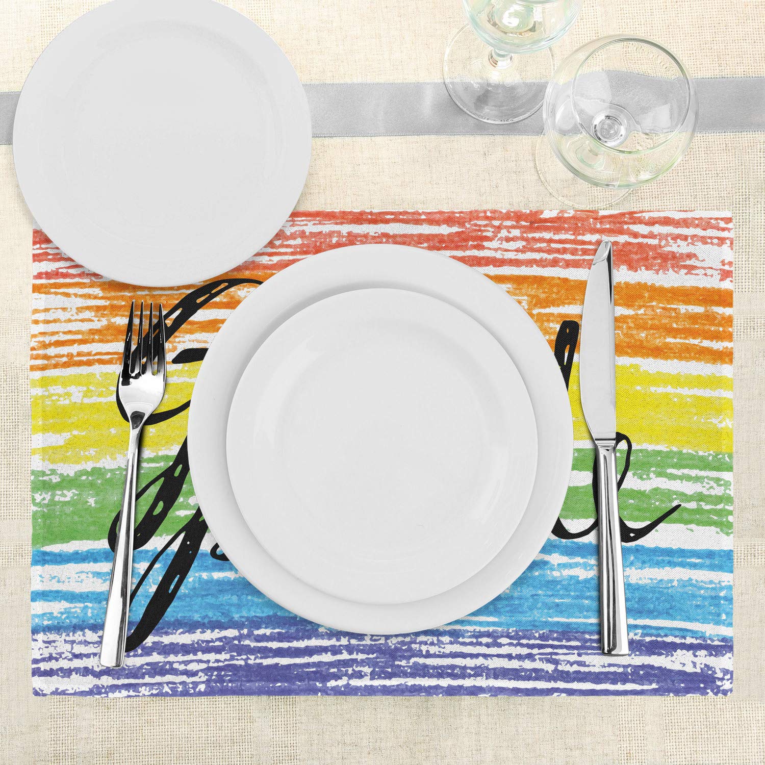 Ambesonne Pride Place Mats Set of 4 - Rainbow LGBTQ+ Washable Fabric Placemats for Dining Table Decor - Perfect for Pride Month, Kitchen Decor & Dinner Parties