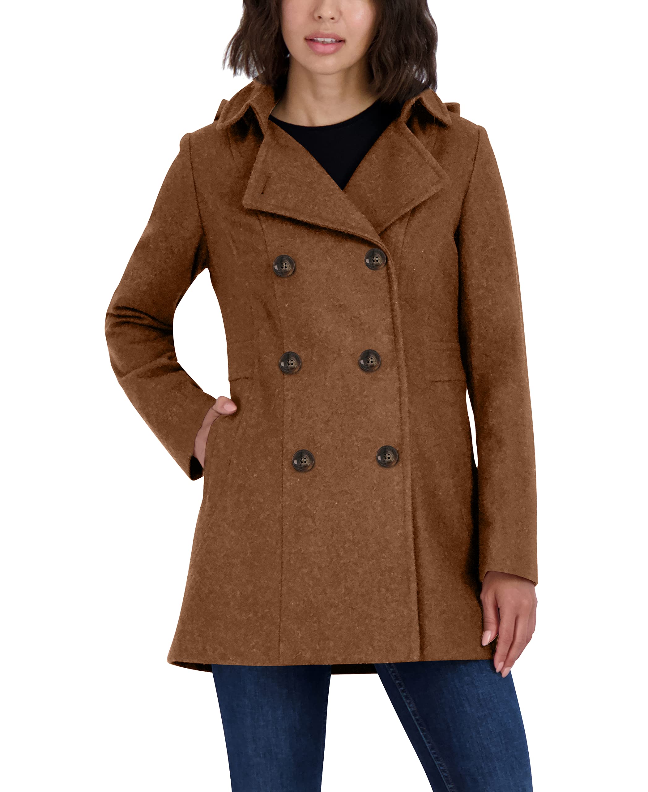 Nautica Women's Wool Blend Double Breasted Peacoat - Warm Winter Coat for Cold Weather | Stylish Outerwear for Work, Travel & Everyday Wear