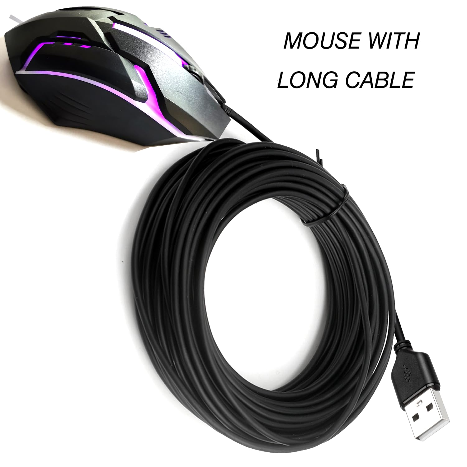 20FT Long USB A Wired Mouse - High Performance Ergonomic Computer Mouse for Windows PC, Mac, Laptop, Chromebook (Left & Right Hand Use) - Perfect for Office Work, Gaming, and Home Computing