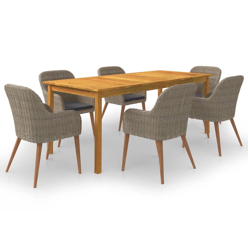 TOPINCN 7-Piece Outdoor Dining Set with Cushions - Patio Garden Furniture Set with 6 Brown Wicker Chairs & Table - Perfect for Backyard BBQs, Poolside Gatherings & Al Fresco Dining