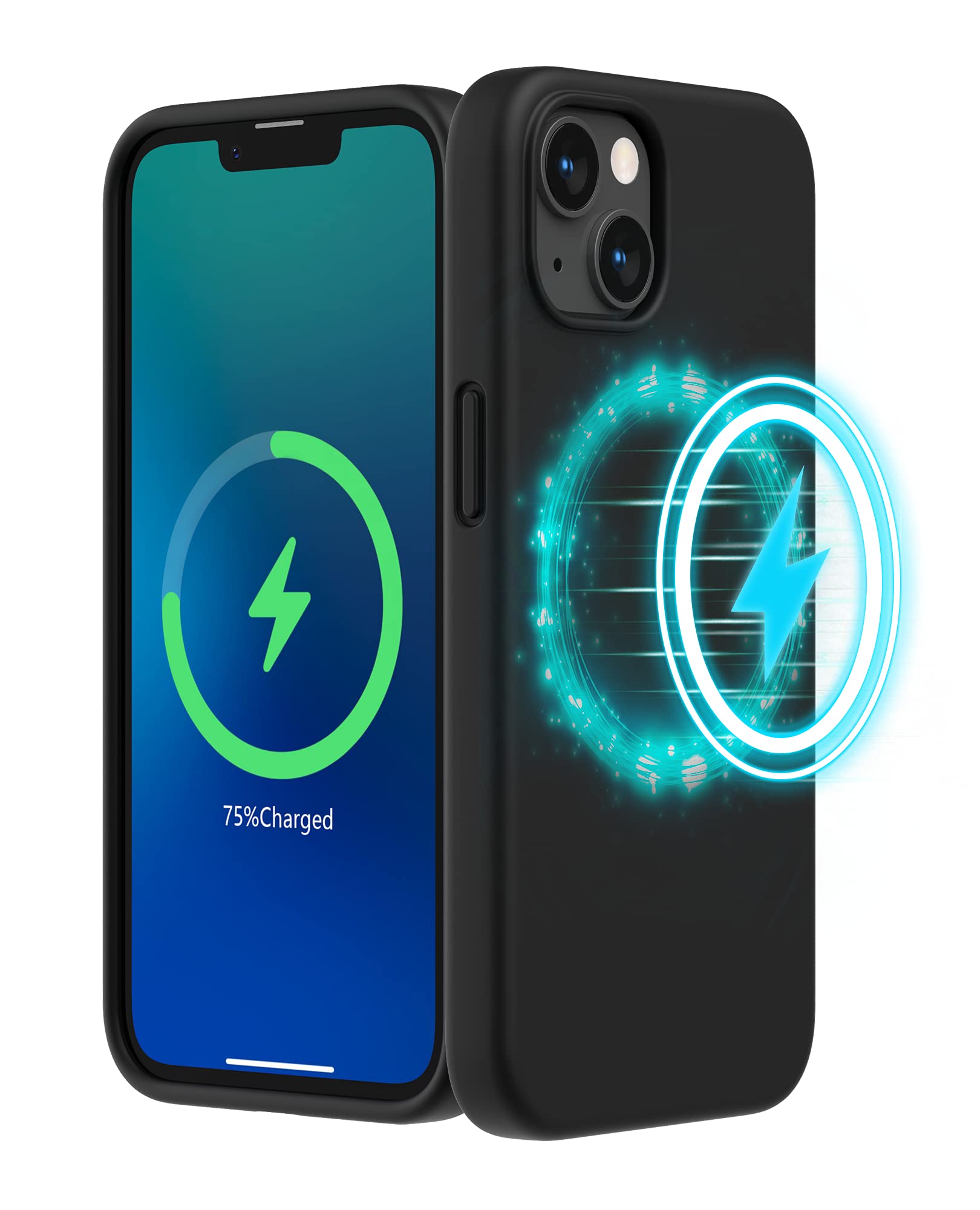 SURPHY Magnetic Case for iPhone 13 (6.1 inch 2021) - MagSafe Compatible Liquid Silicone Phone Cover with Microfiber Lining - Slim Protective Case for Everyday Use, Work & Travel (Black)