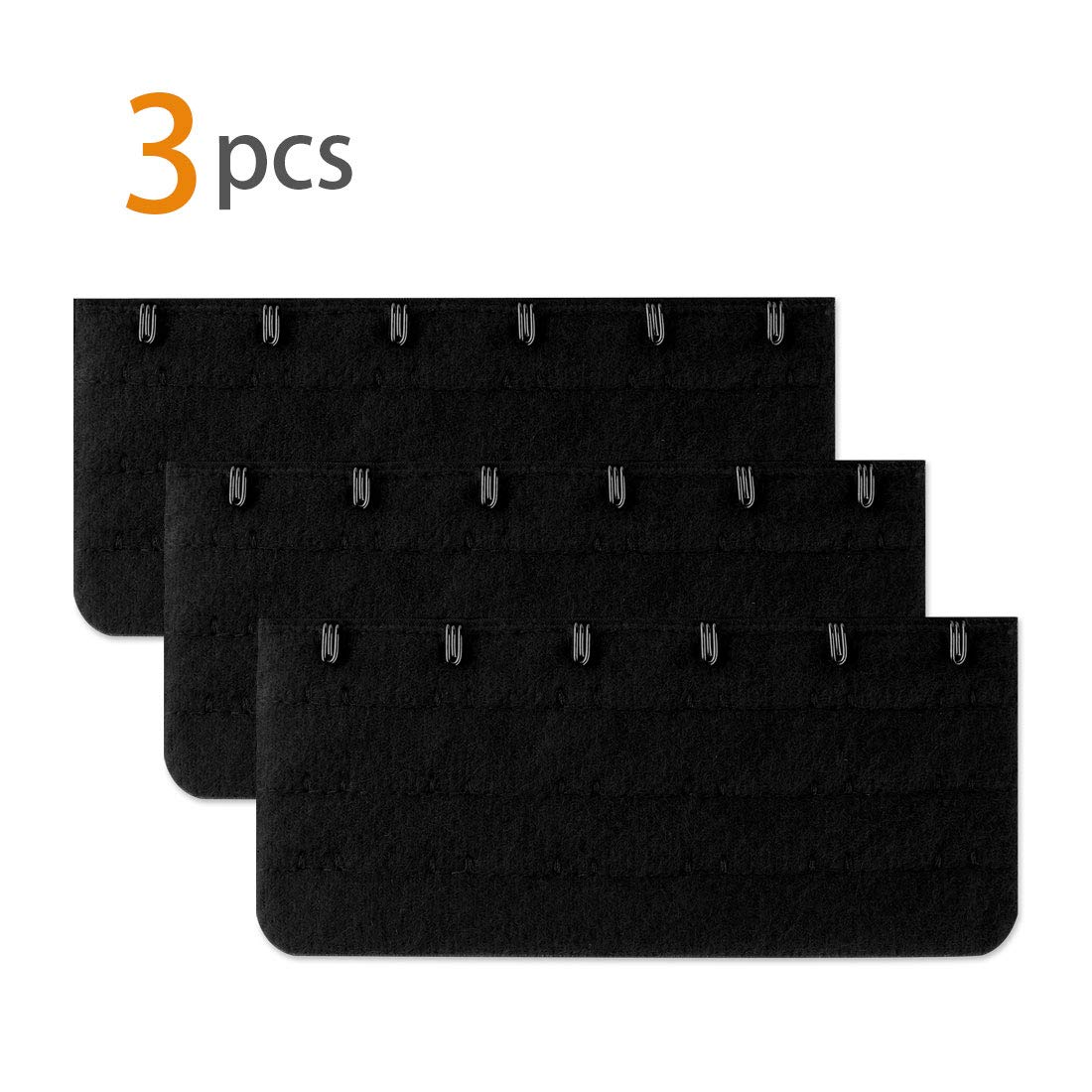 uxcell Black 3x6 Hook & Loop Tape Bra Extender - 3 Pack for Comfortable Underwear & Lingerie Adjustment | Perfect for Tight Bras, Maternity Wear & Back Pain Relief