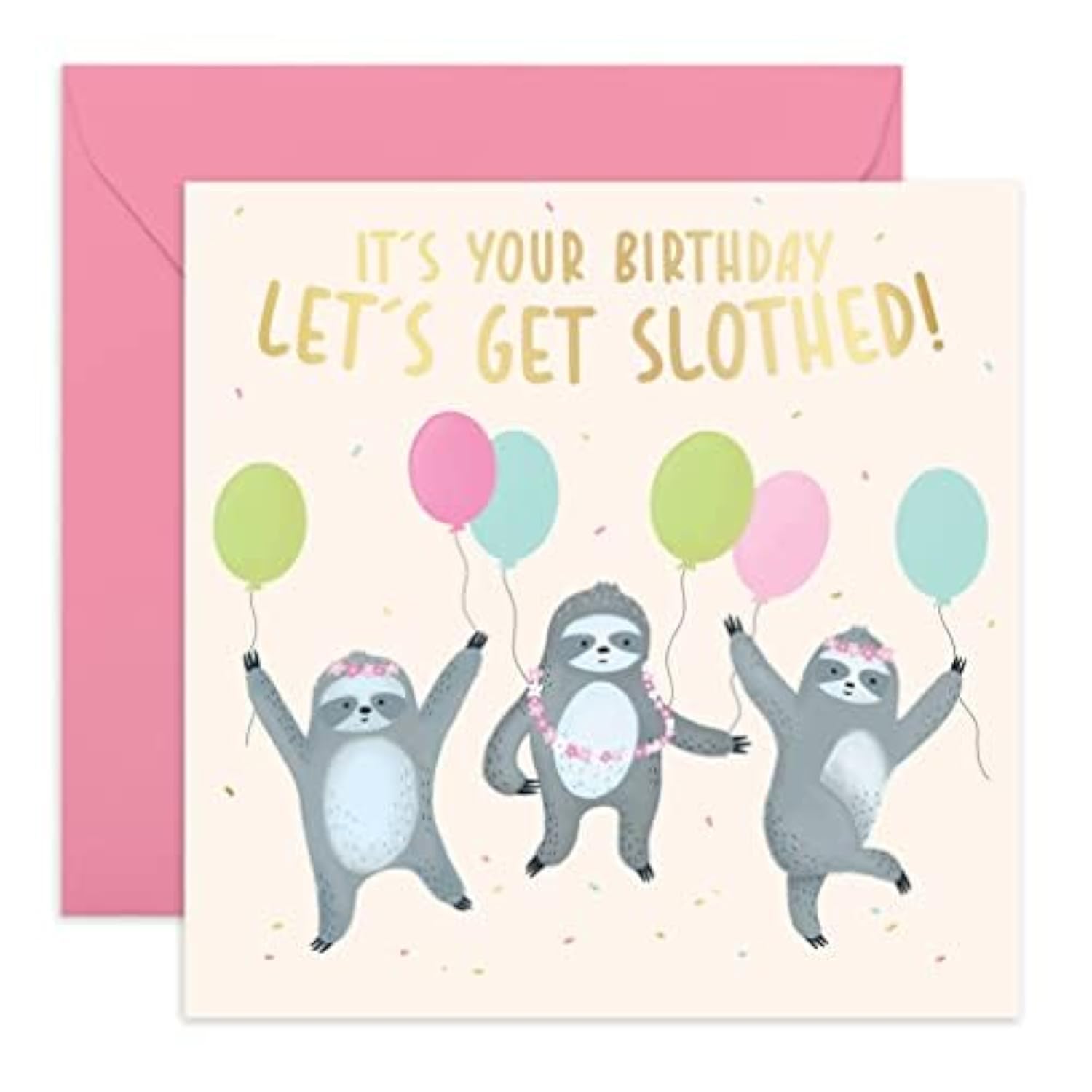Funny Birthday Cards for Him & Her - 'It's Your Birthday, Let's Get Slothed' Animal-Themed Greeting Card with Stickers - Perfect Gift for Best Friend, Husband, Wife - Great for Parties, Office Celebrations & Special Occasions