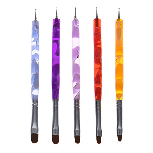 5Pcs Dual-Ended Acrylic UV Gel Nail Art Dotting Brush Pens - Professional Nail Design Tools for DIY Manicures & Nail Art Creations - Perfect for Home Salon, Nail Artists & Beginners