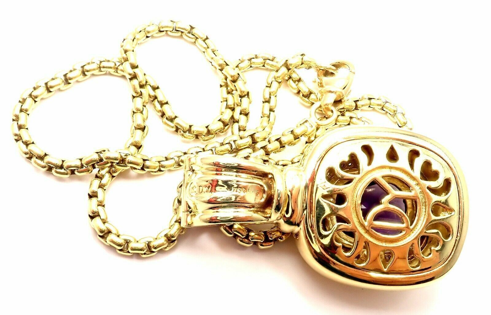 David Yurman 18K Yellow Gold Cable Necklace with Amethyst and Diamonds - Elegant Large Pendant for Women, Perfect for Weddings, Parties & Special Occasions