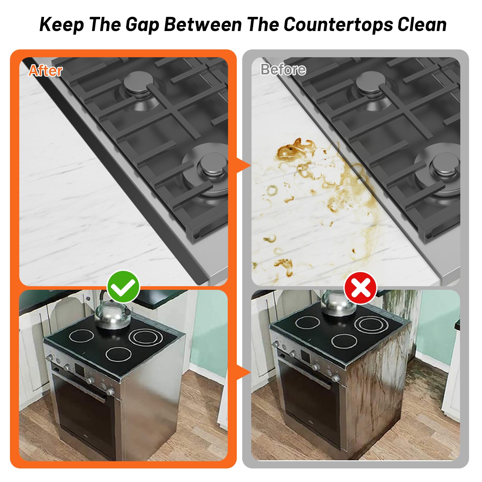 Stainless Steel Stove Gap Covers (2PCS) - Adjustable Range Gap Filler for Kitchen Oven, Heat Resistant Stove Guard Trim Kit (13.8''-27.5'') - Easy Clean Black Countertop Protector for Safe Cooking & Spill Prevention