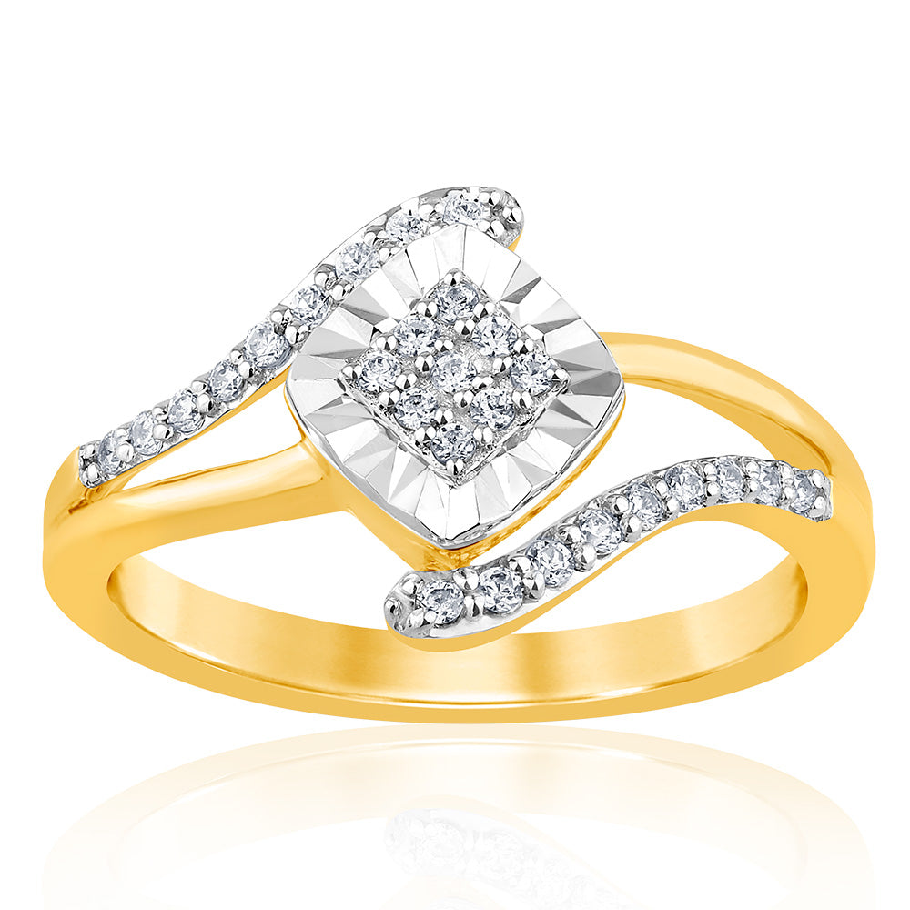 9ct Yellow Gold 1/5 Carat Cluster Diamond Ring for Women - Elegant Wedding, Engagement & Anniversary Jewelry Gift