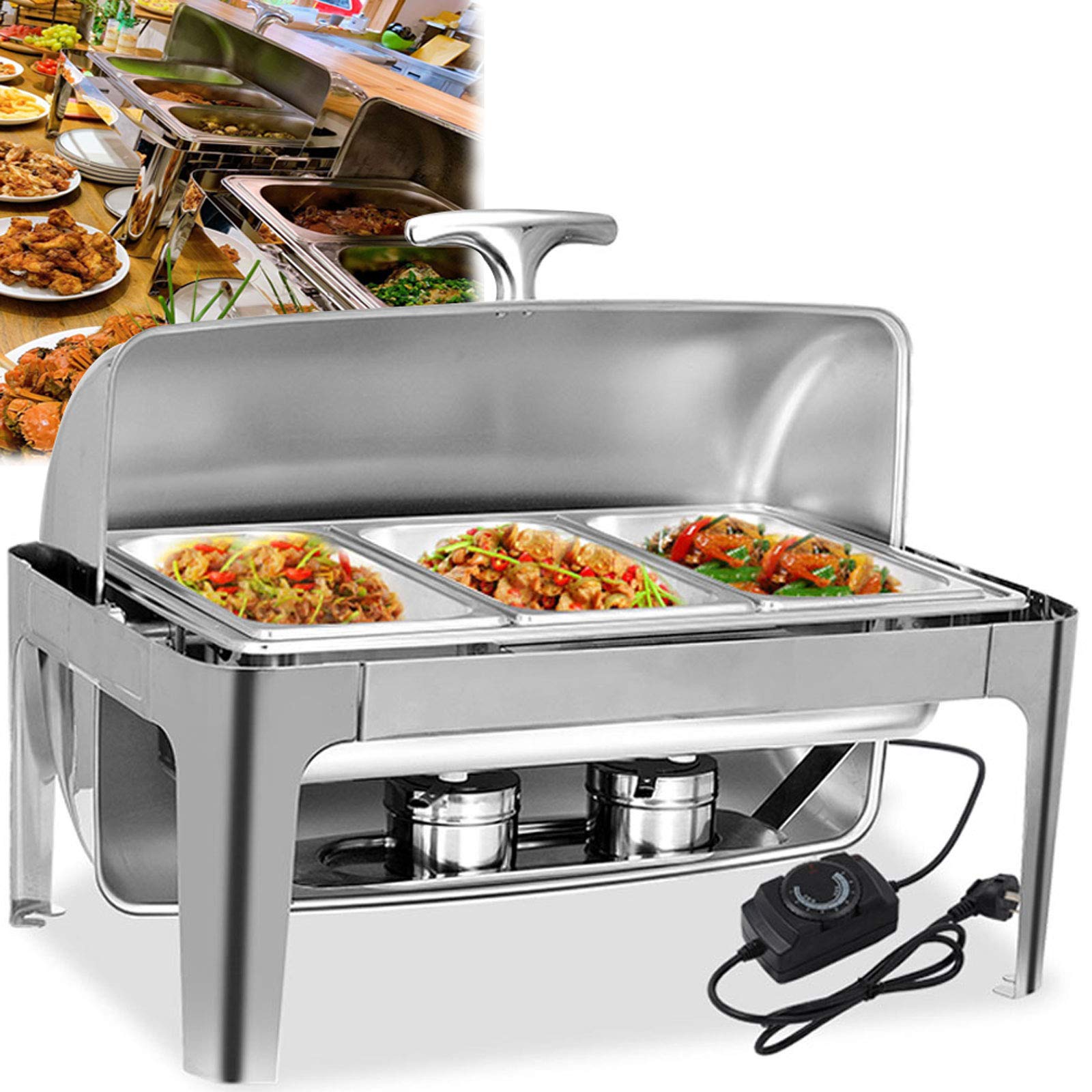 Stainless Steel Buffet Warmer Set - 9L Electric Chafing Dish for Catering & Parties